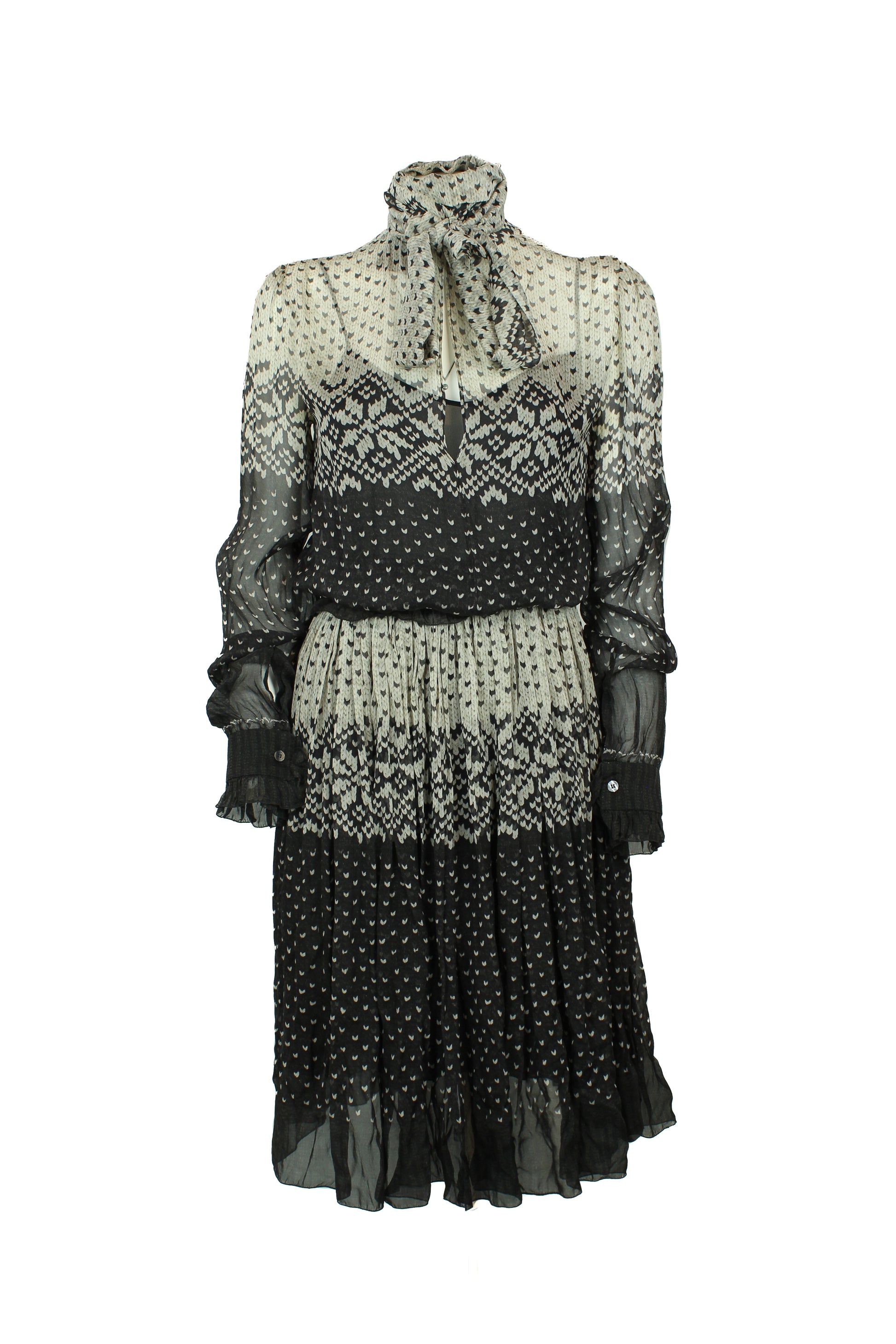 Silk Chiffon Fair Isle Print Midi Dress FW2010