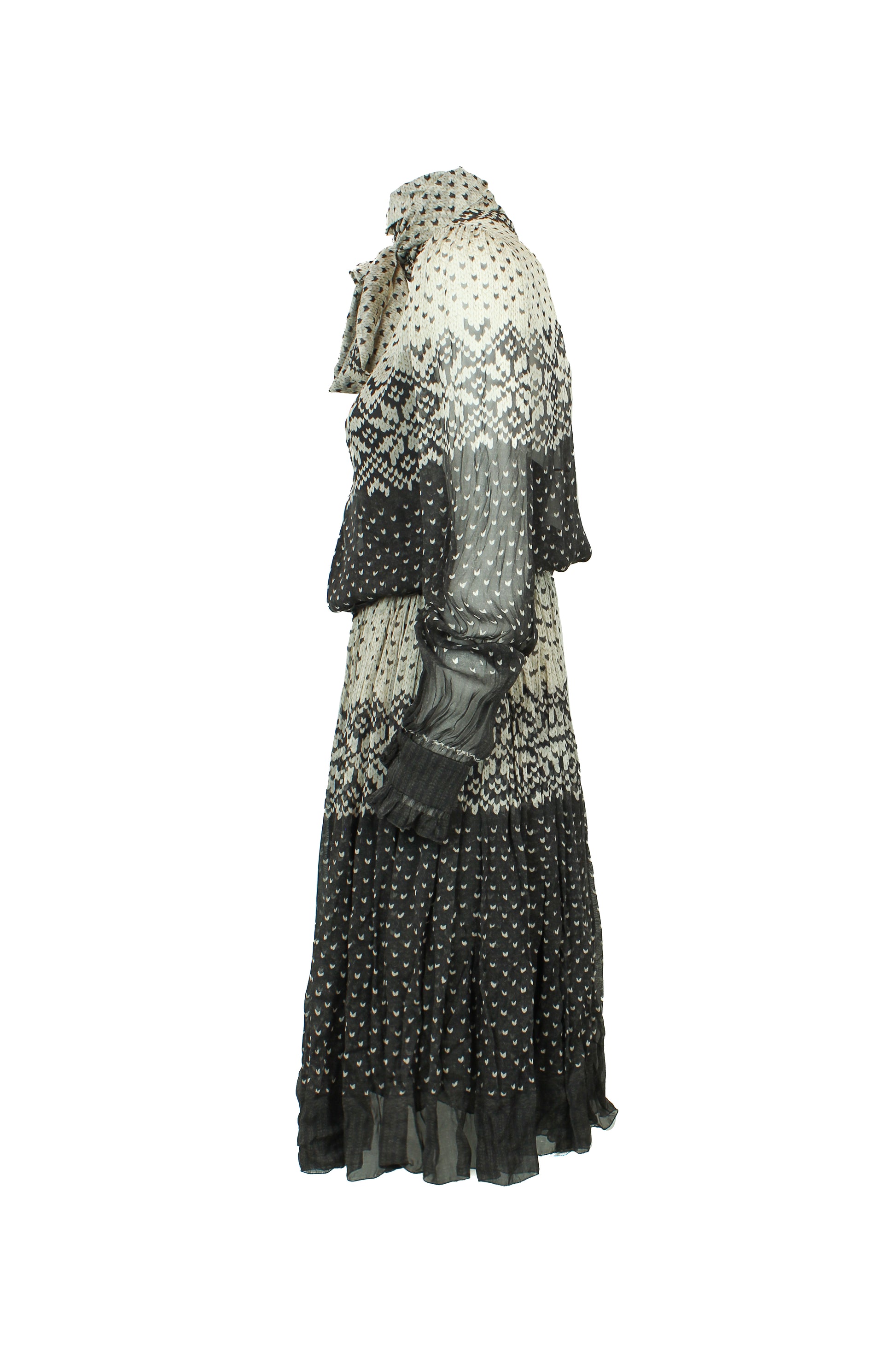 Silk Chiffon Fair Isle Print Midi Dress FW2010