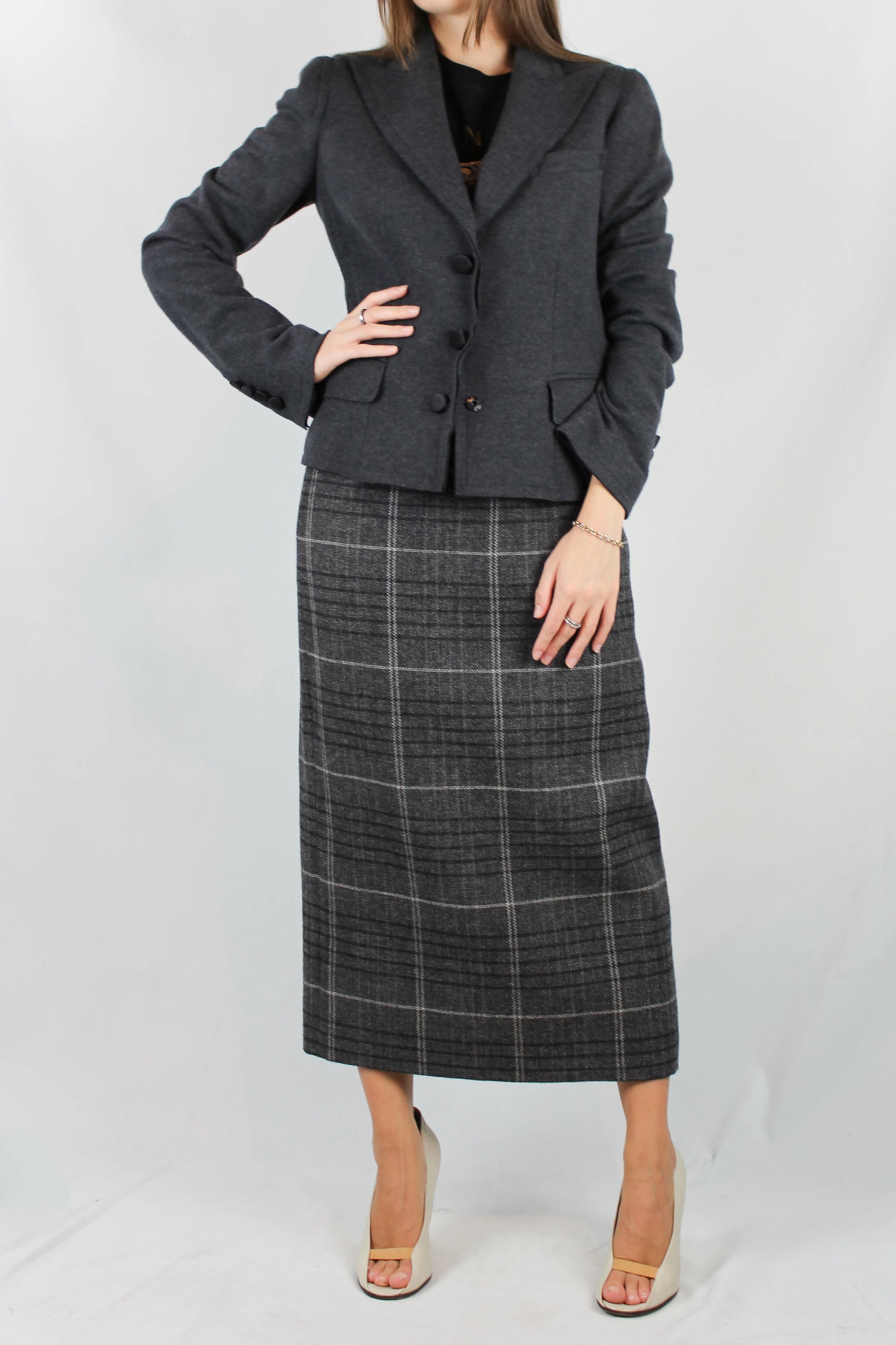 Grey Wool Fitted Blazer