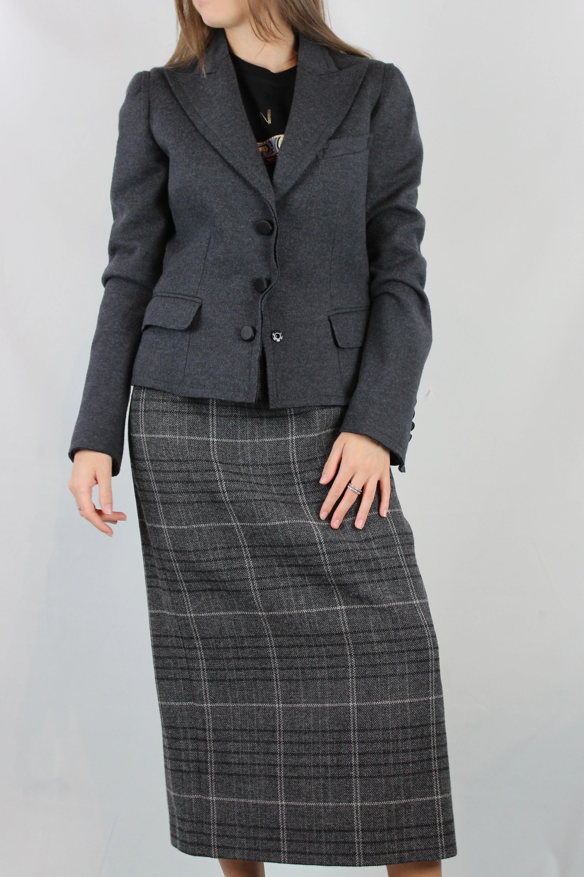 Grey Wool Fitted Blazer