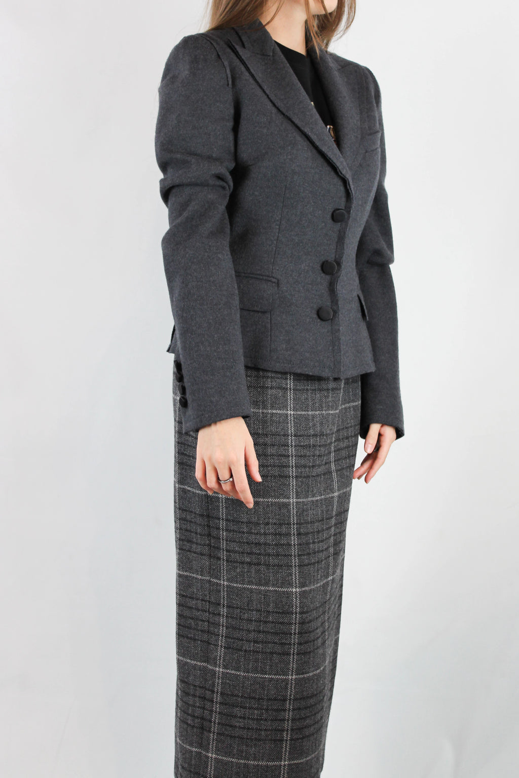 Grey Wool Fitted Blazer
