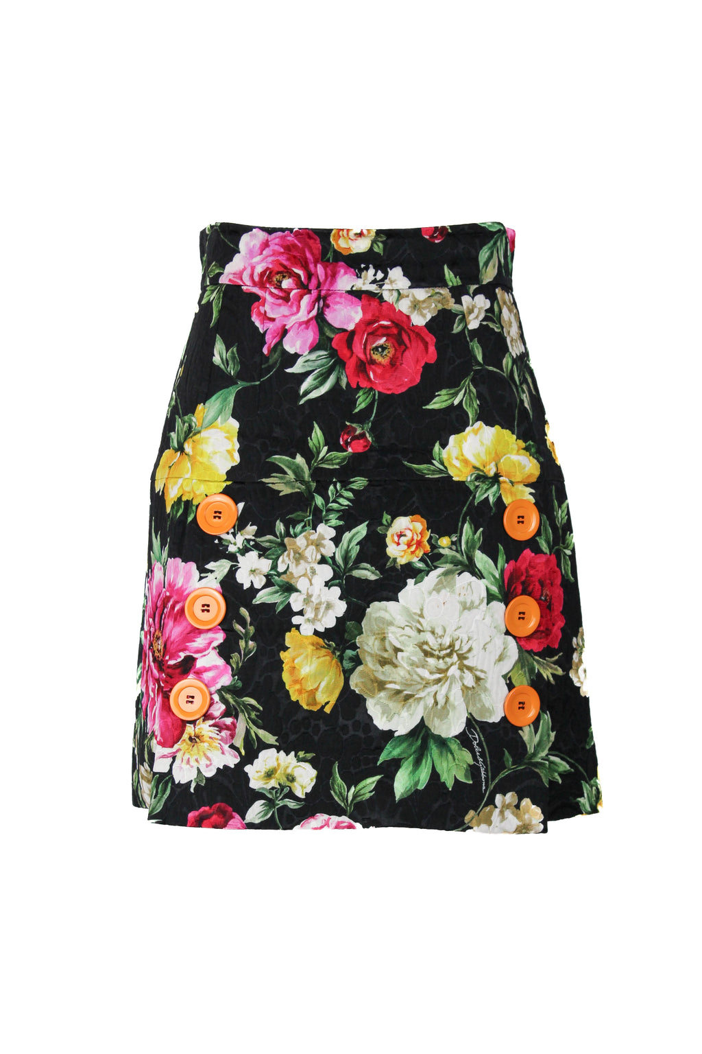 Floral Mini Skirt with Orange Button Detailing SS2018