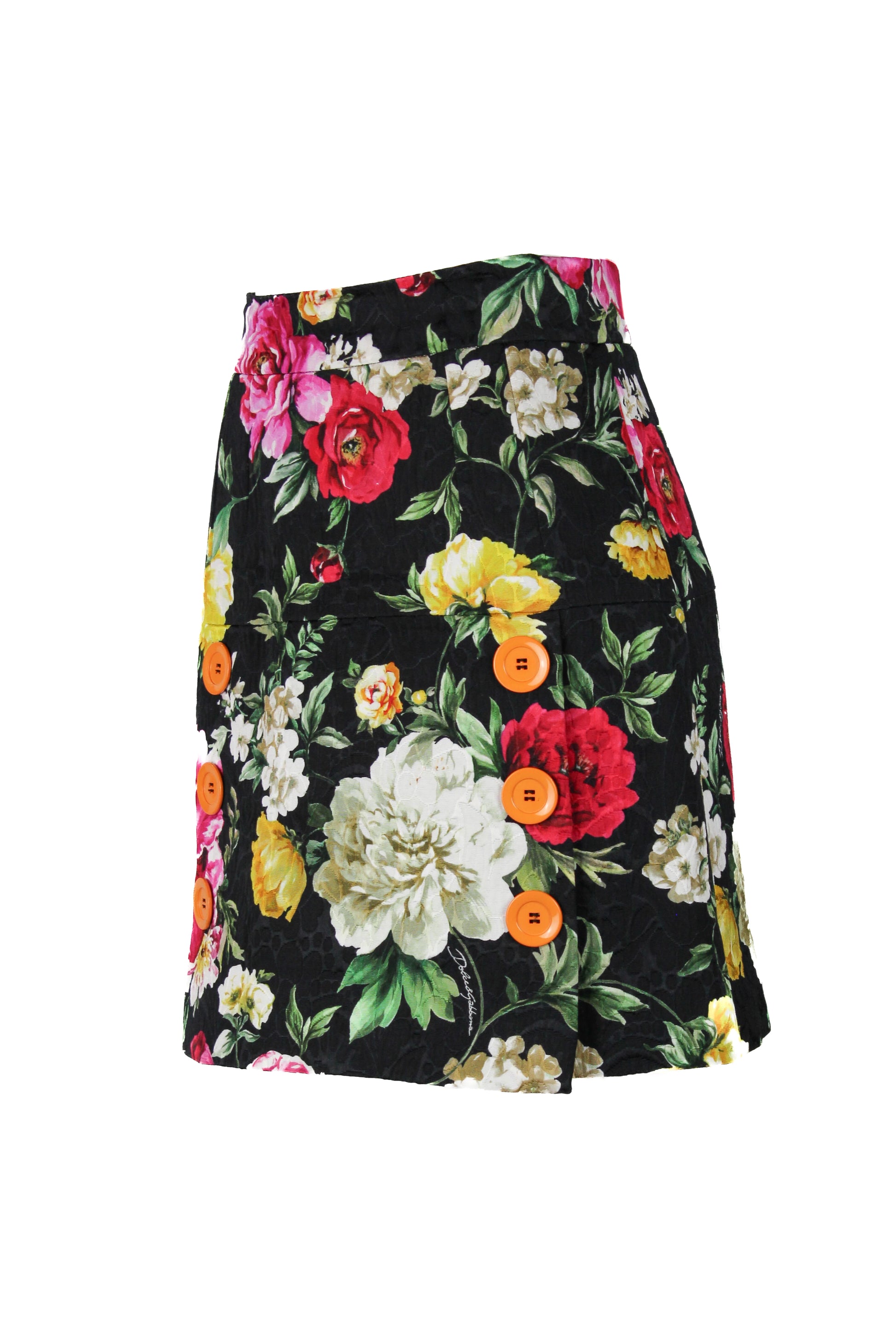 Floral Mini Skirt with Orange Button Detailing SS2018