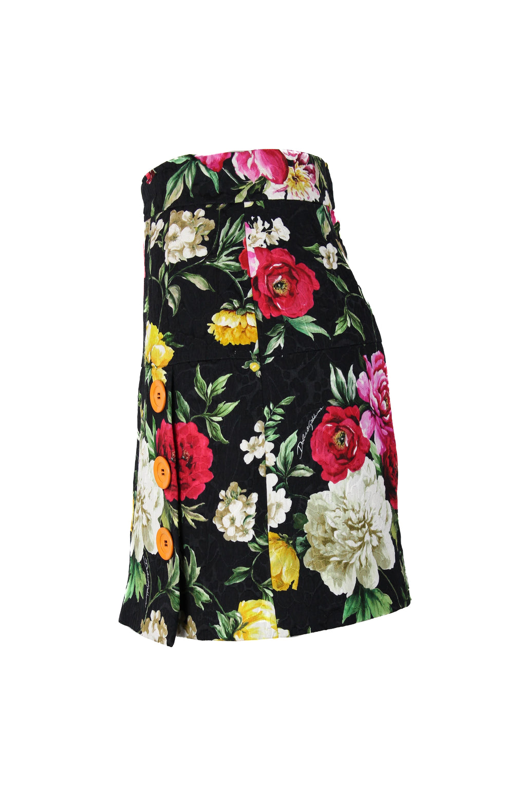 Floral Mini Skirt with Orange Button Detailing SS2018