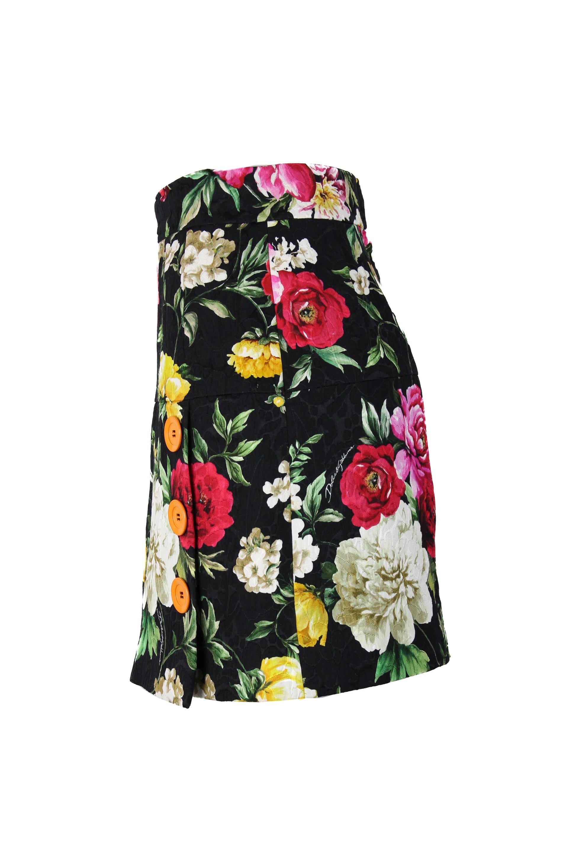 Floral Mini Skirt with Orange Button Detailing SS2018