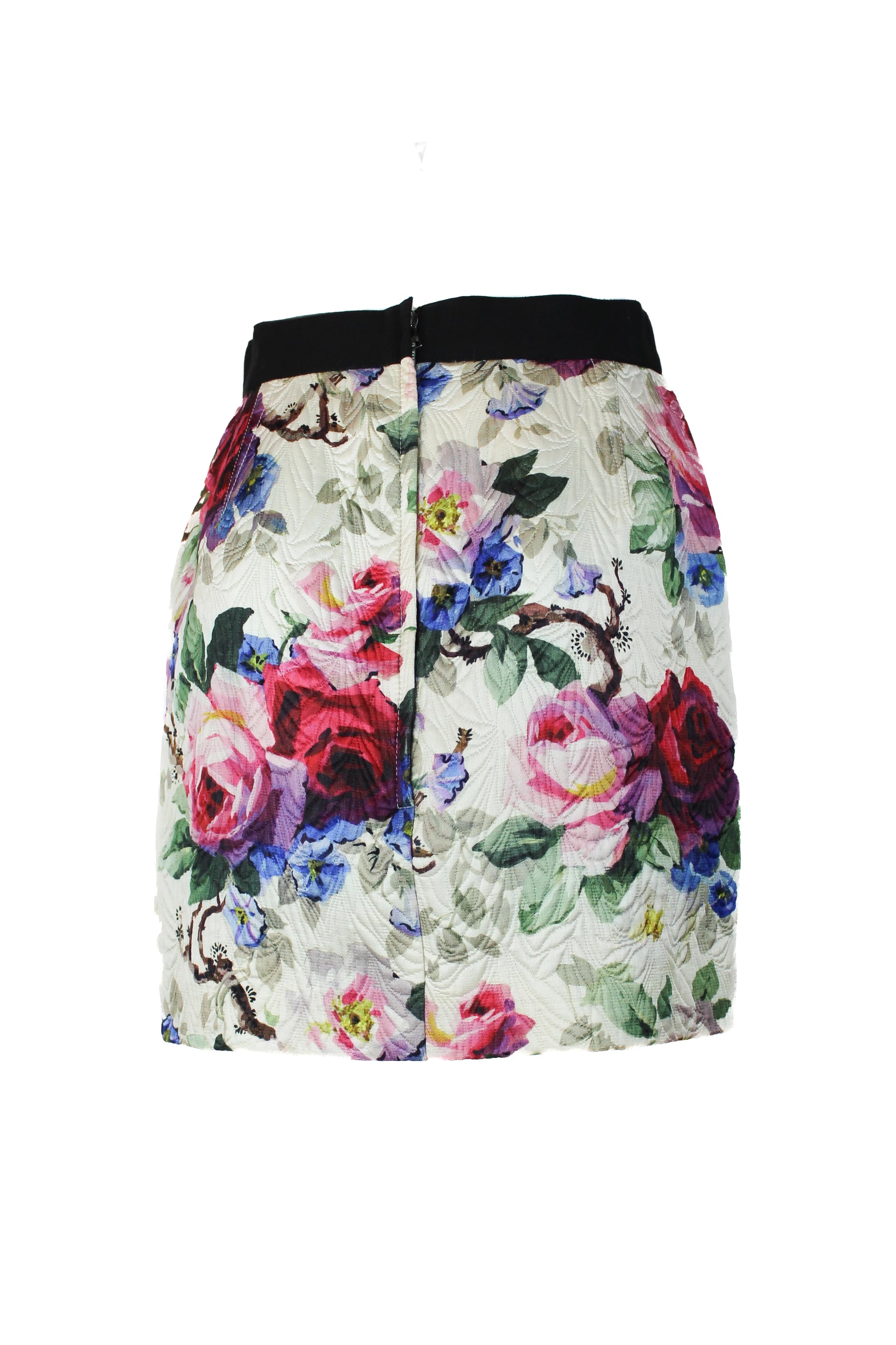 Floral mini skirt in silk wool blend with grosgrain waist