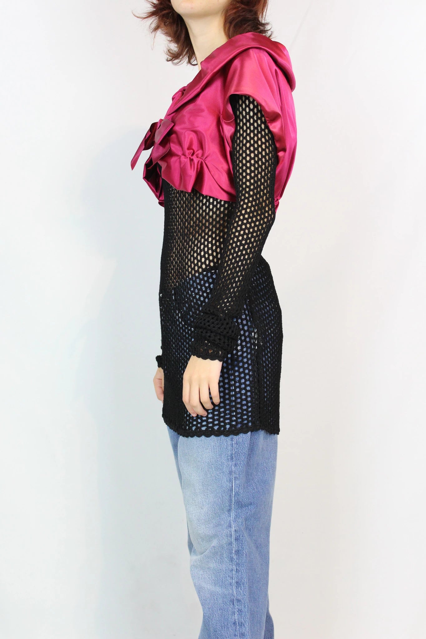 Fuchsia Satin Cropped Bolero with Ruffle Trim