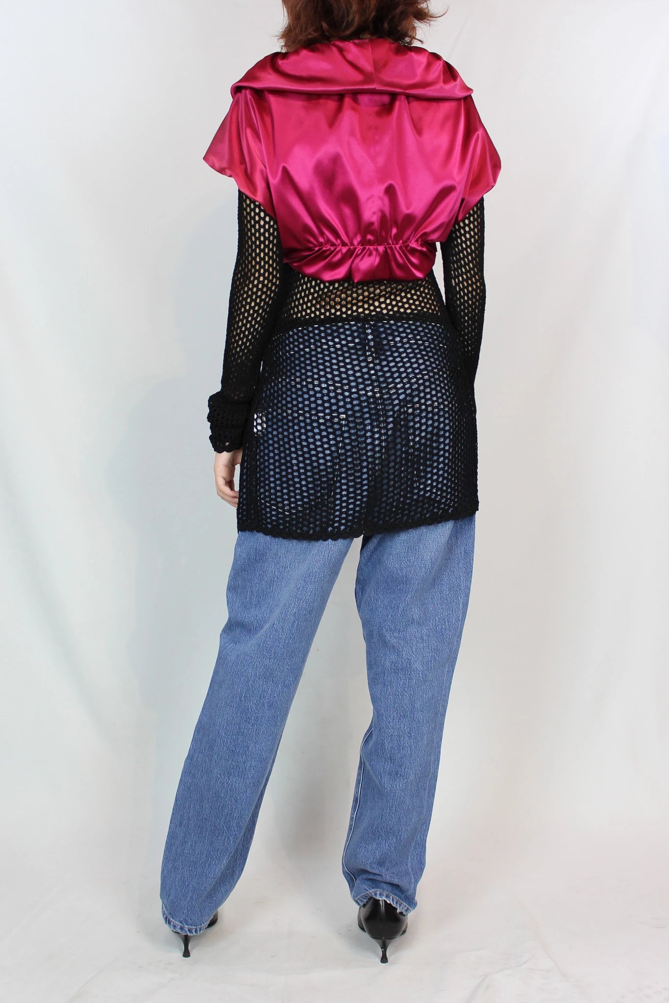 Fuchsia Satin Cropped Bolero with Ruffle Trim