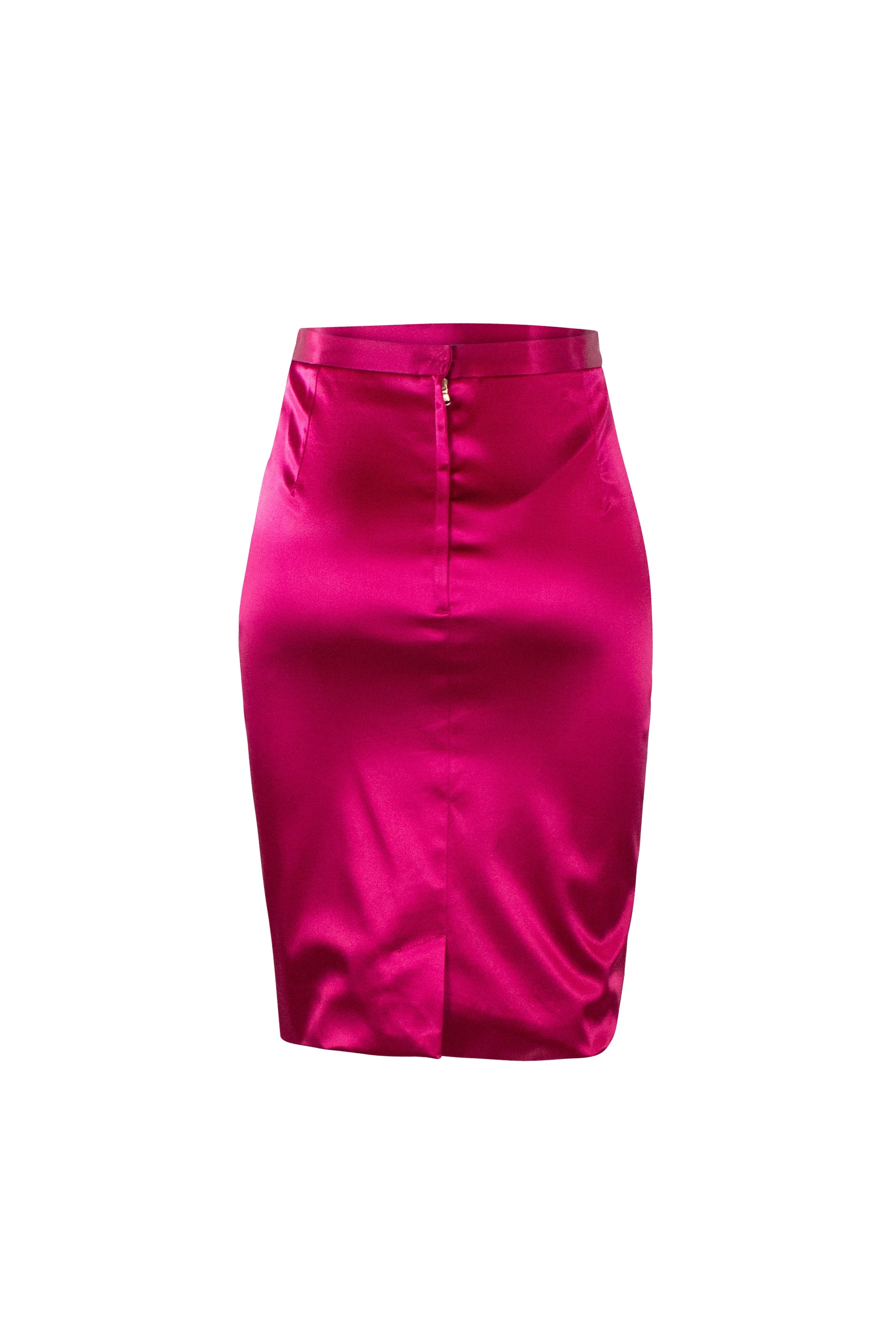 Fuchsia Silk Satin Stretch Pencil Skirt