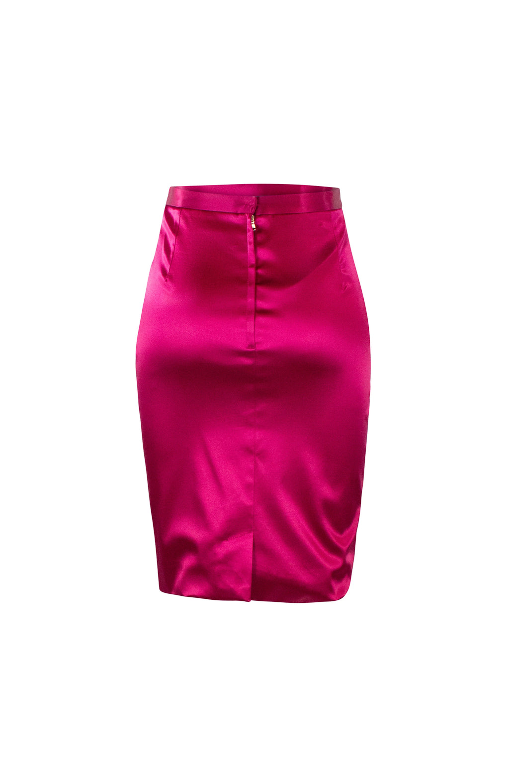 Fuchsia Silk Satin Stretch Pencil Skirt
