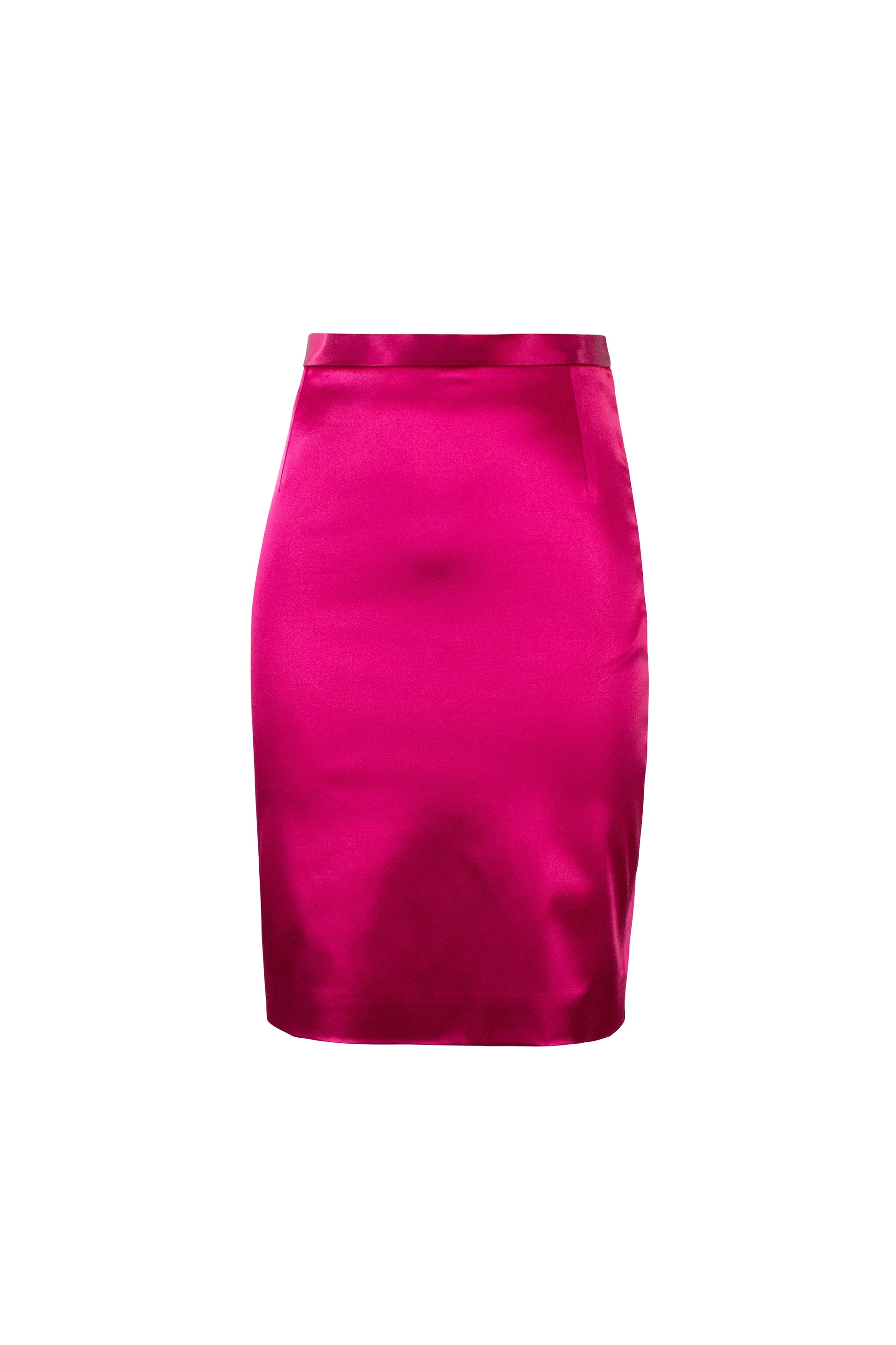 Fuchsia Silk Satin Stretch Pencil Skirt