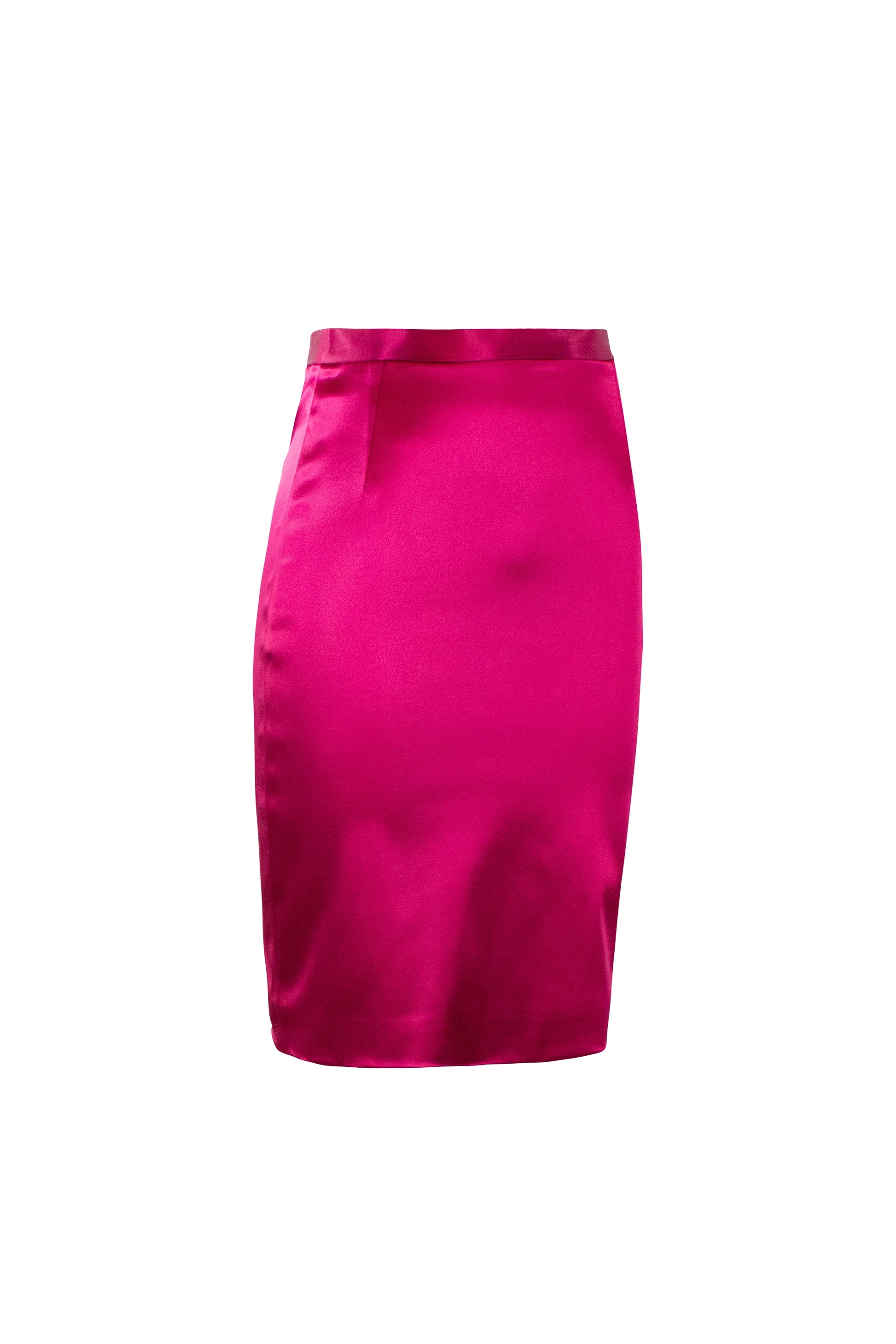 Fuchsia Silk Satin Stretch Pencil Skirt