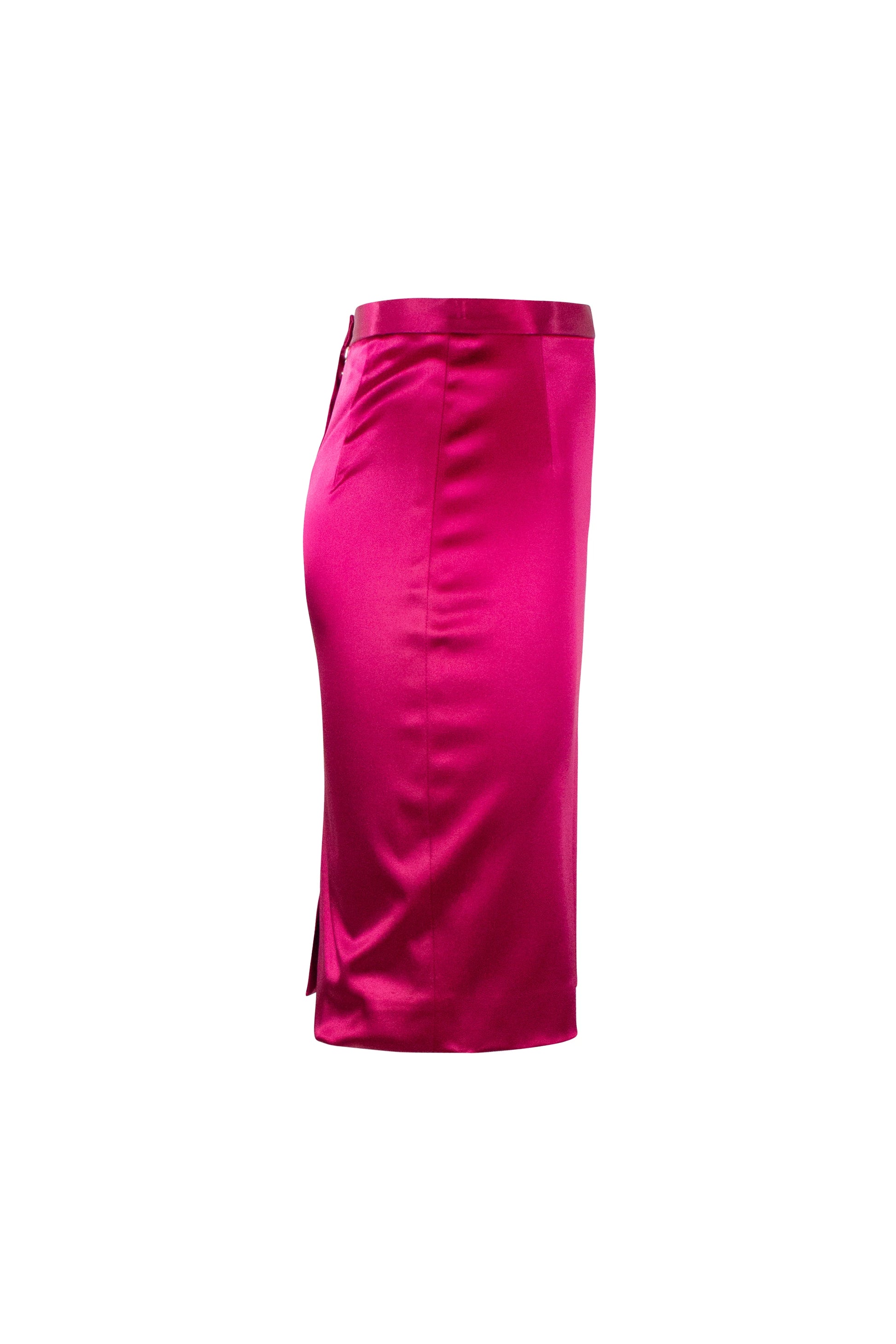 Fuchsia Silk Satin Stretch Pencil Skirt