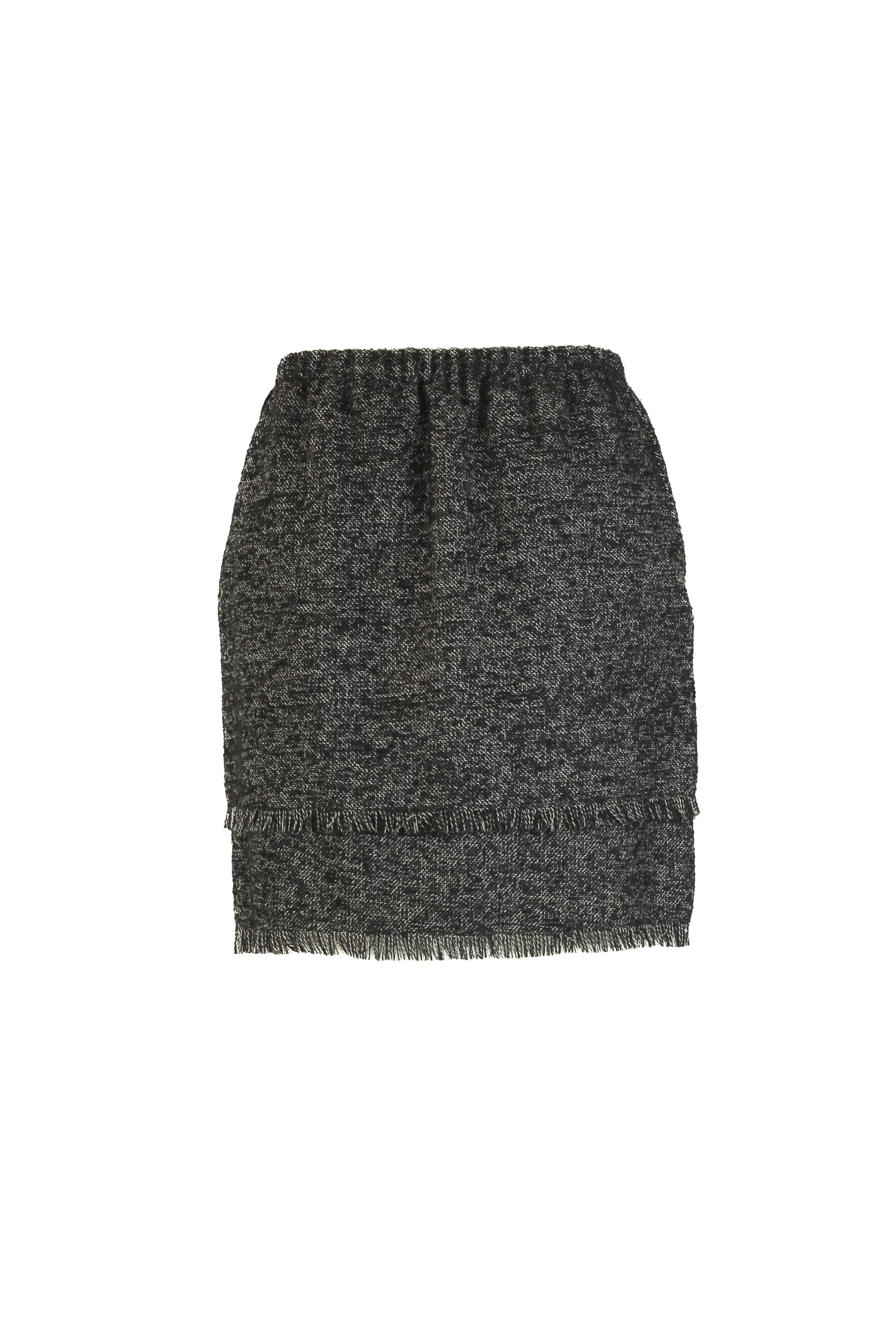 Textured wool mini skirt with fringed double layer
