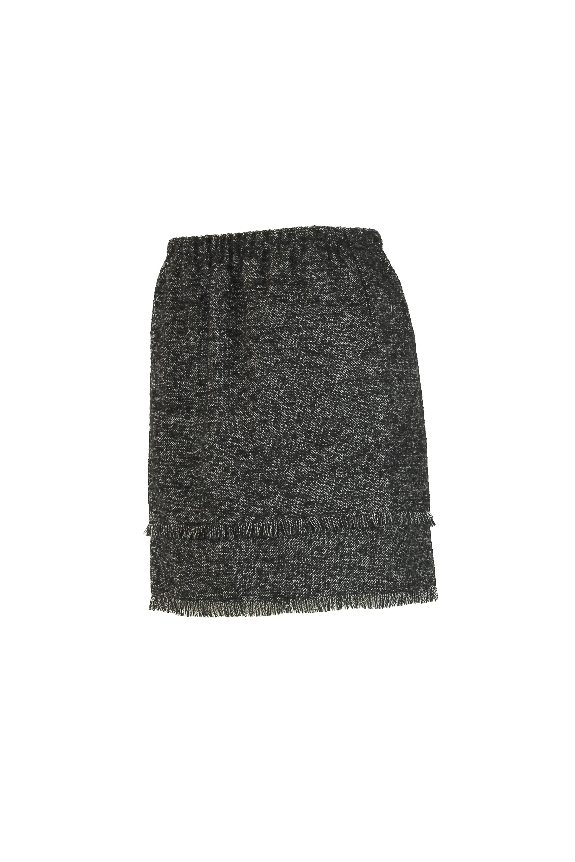 Textured wool mini skirt with fringed double layer