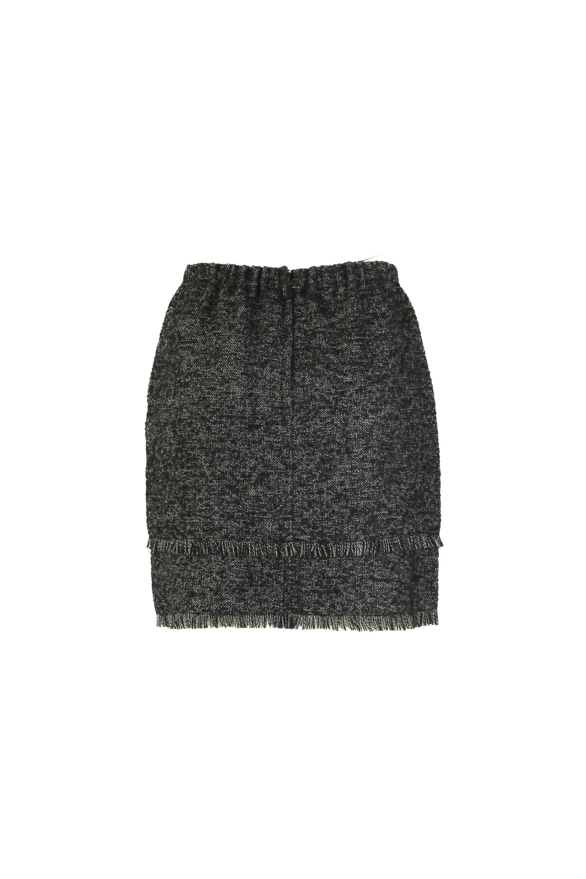 Textured wool mini skirt with fringed double layer