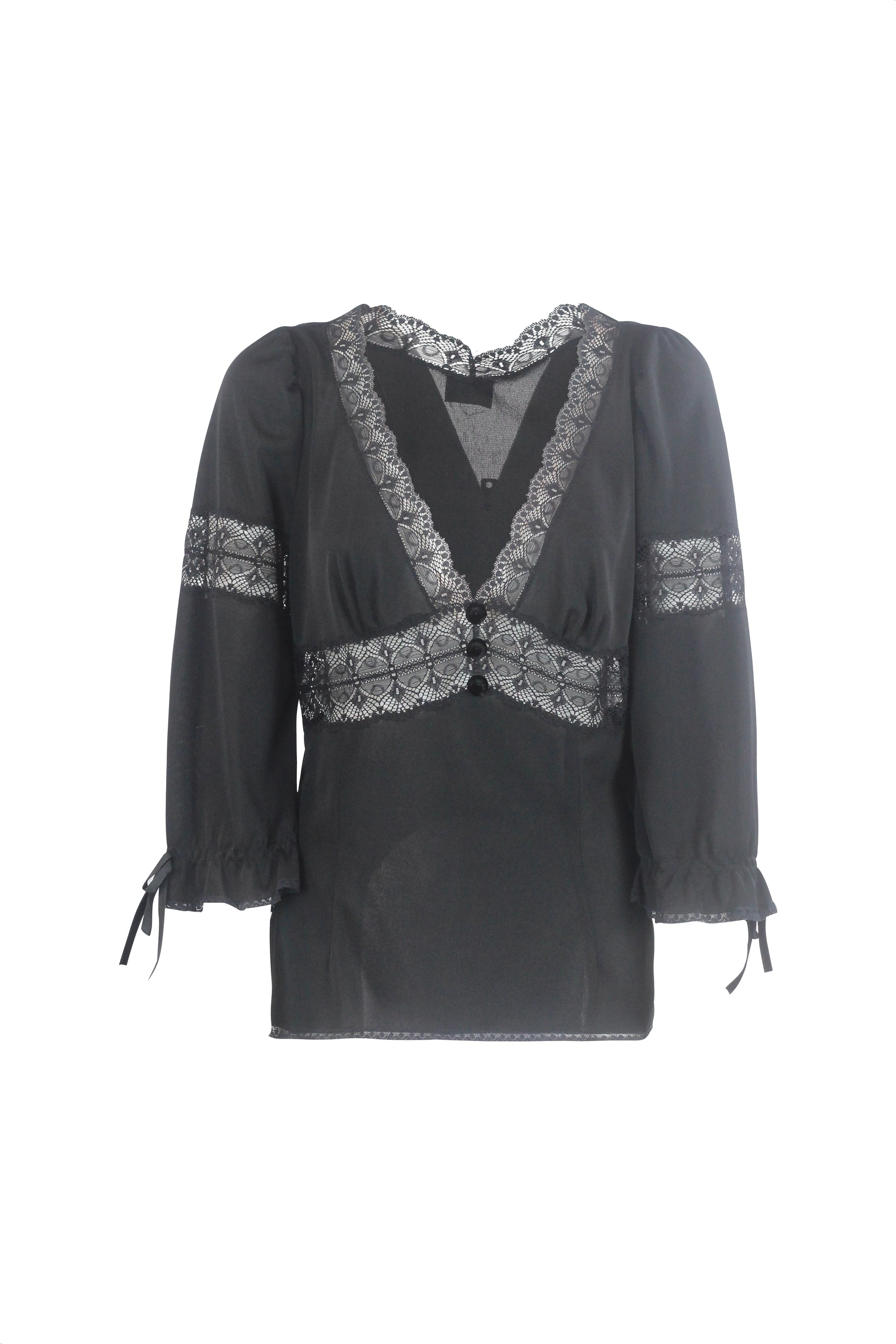 Black Blouse with Lace Inserts