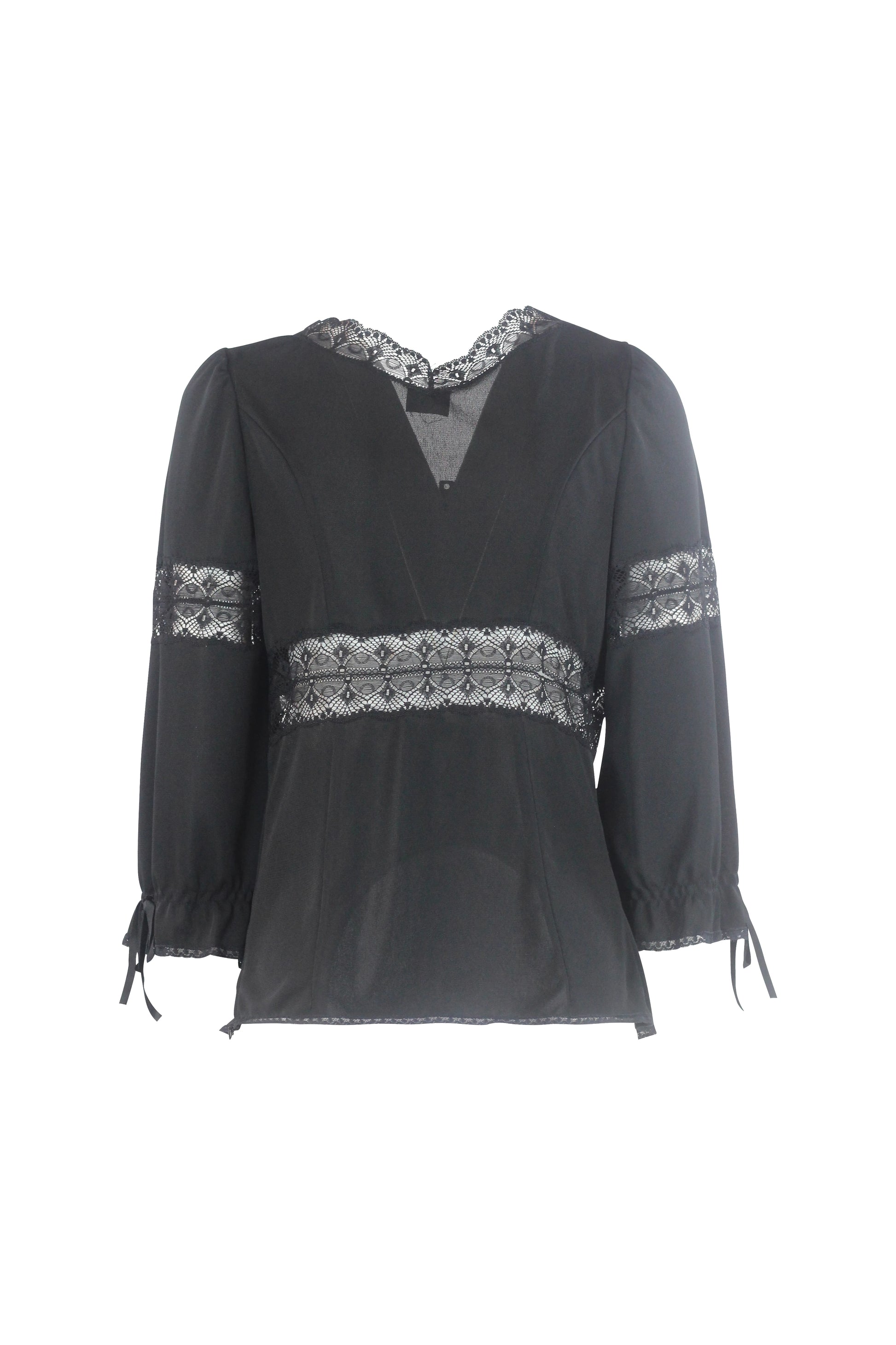Black Blouse with Lace Inserts
