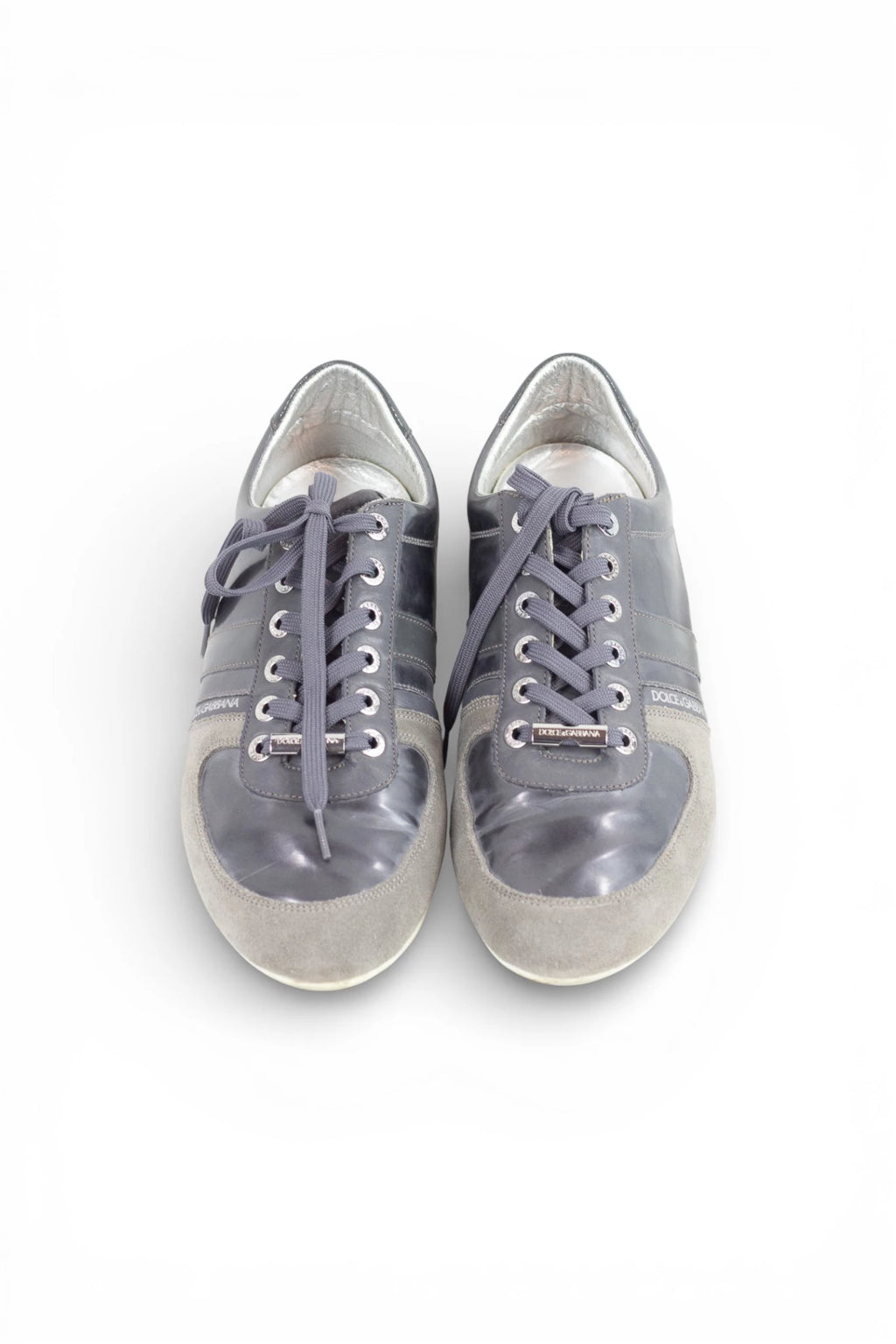 Blue Leather and Grey Suede Sneakers