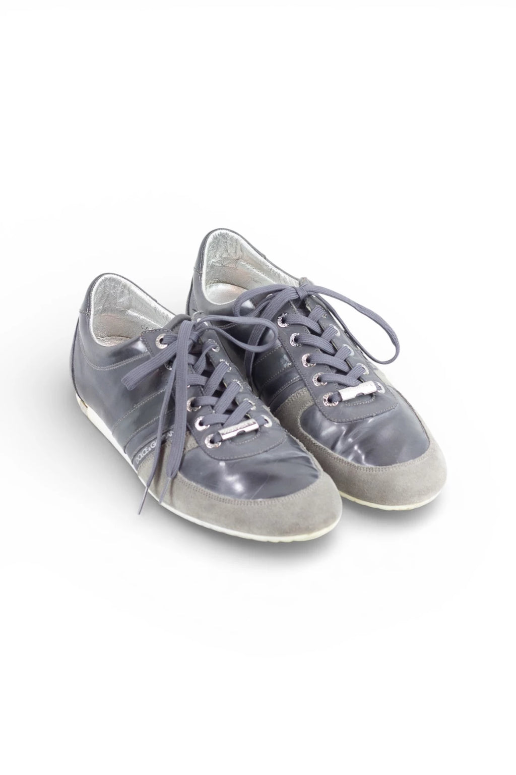 Blue Leather and Grey Suede Sneakers