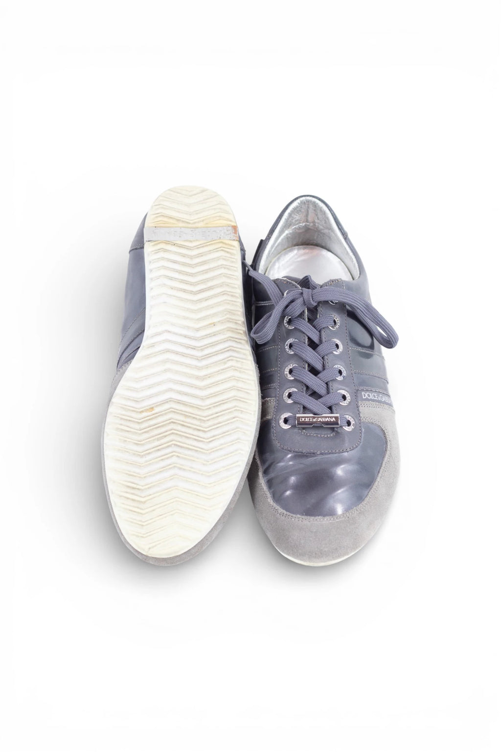 Blue Leather and Grey Suede Sneakers