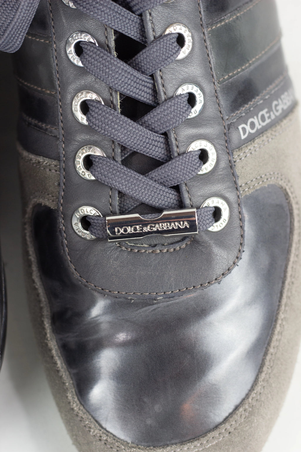 Blue Leather and Grey Suede Sneakers