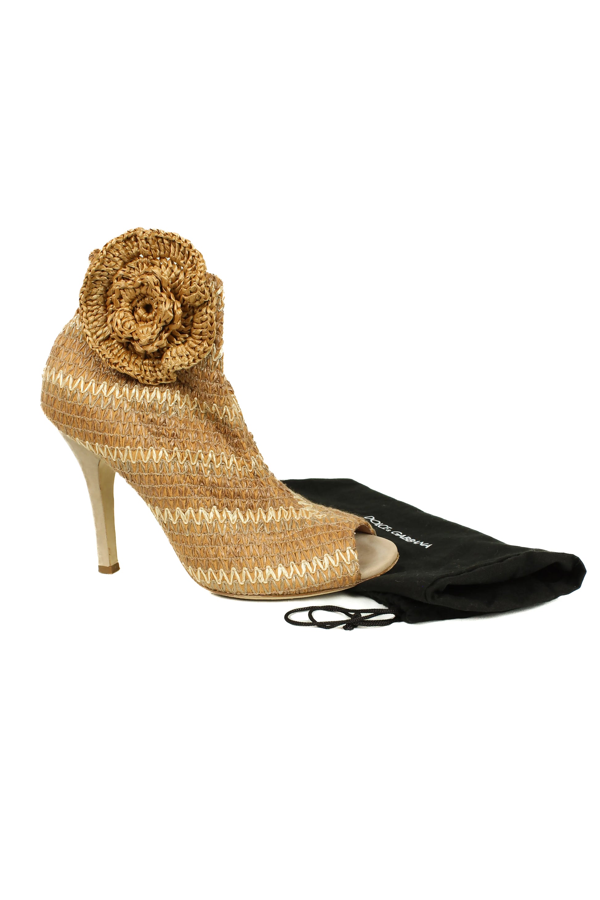 Raffia peep toe ankle boots