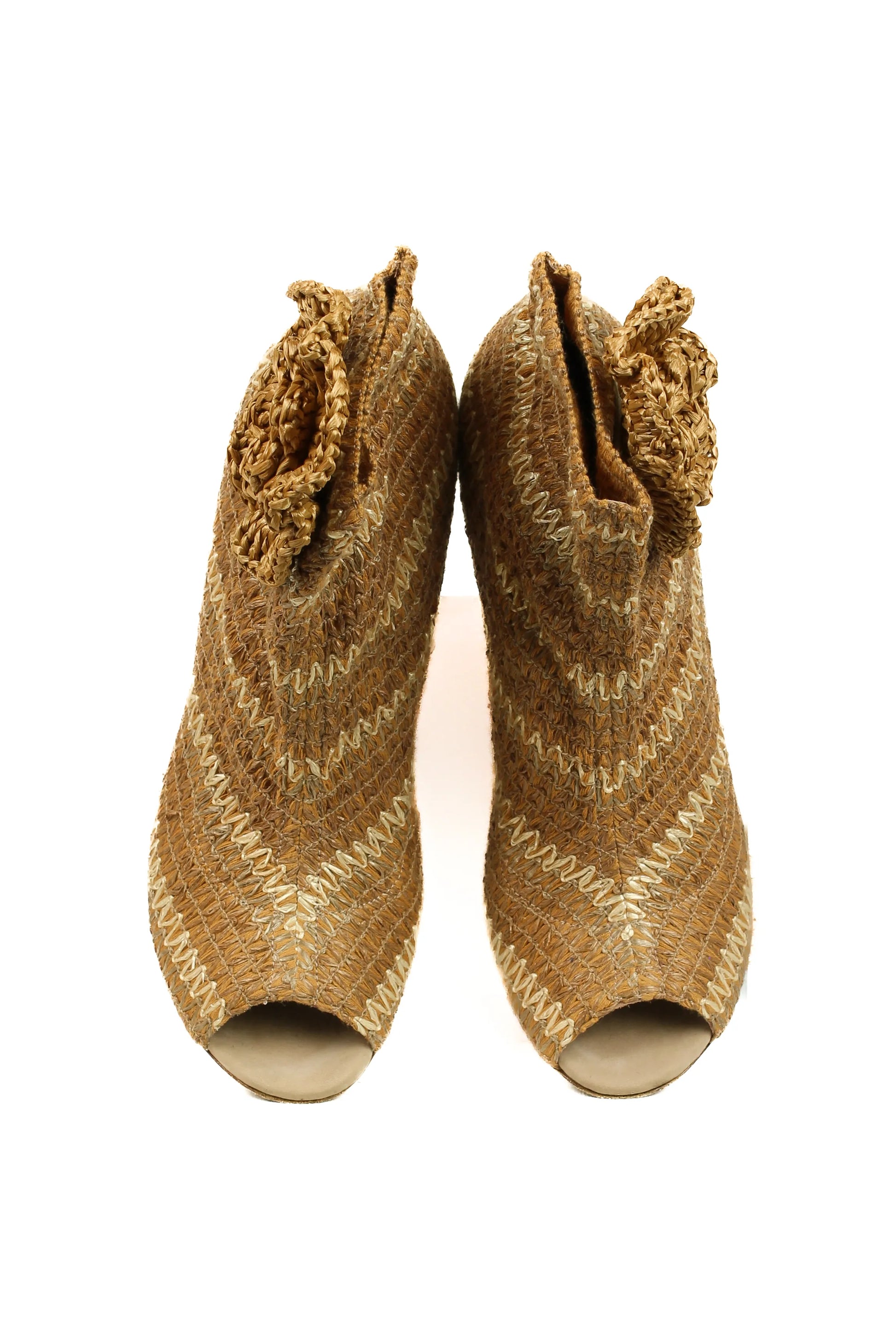 Raffia peep toe ankle boots