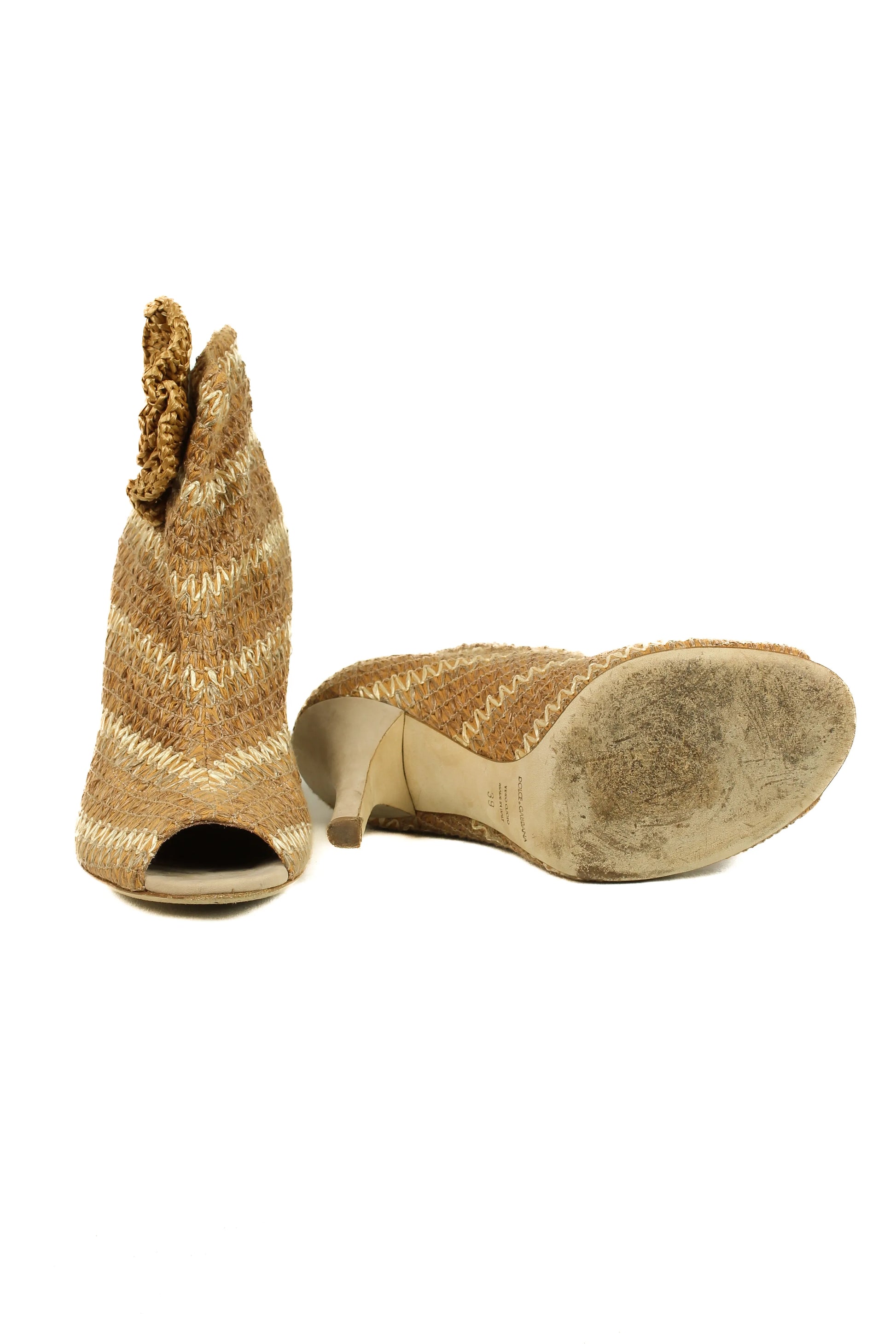 Raffia peep toe ankle boots