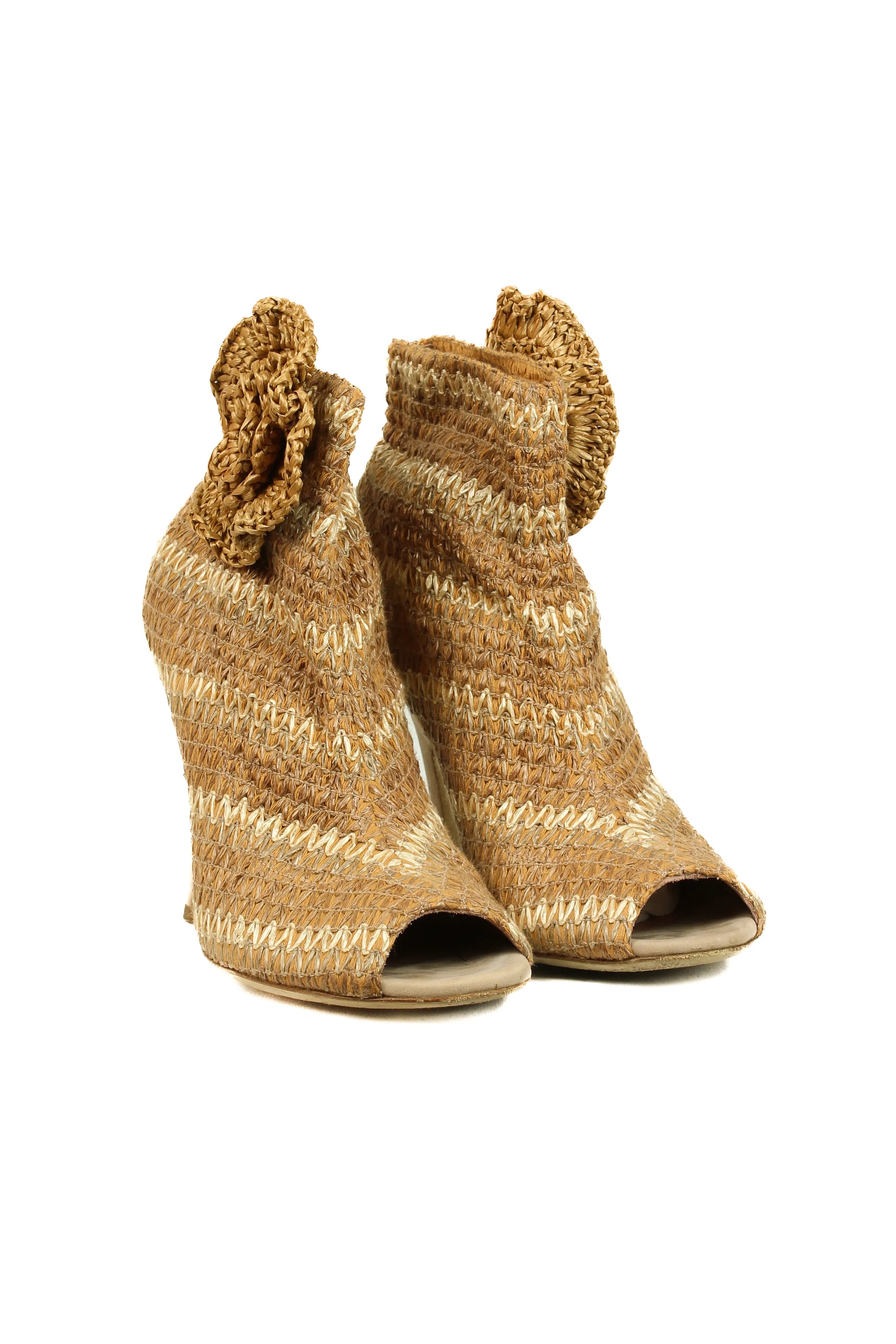 Raffia peep toe ankle boots
