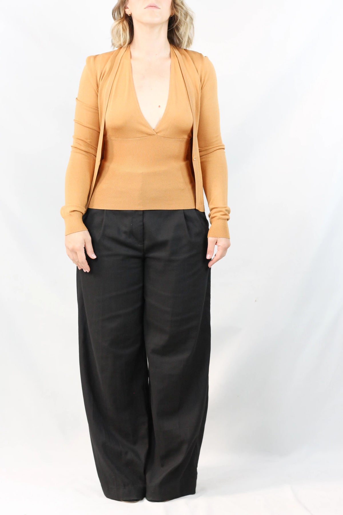 Halterneck Knit Twin Set Caramel Cardigan