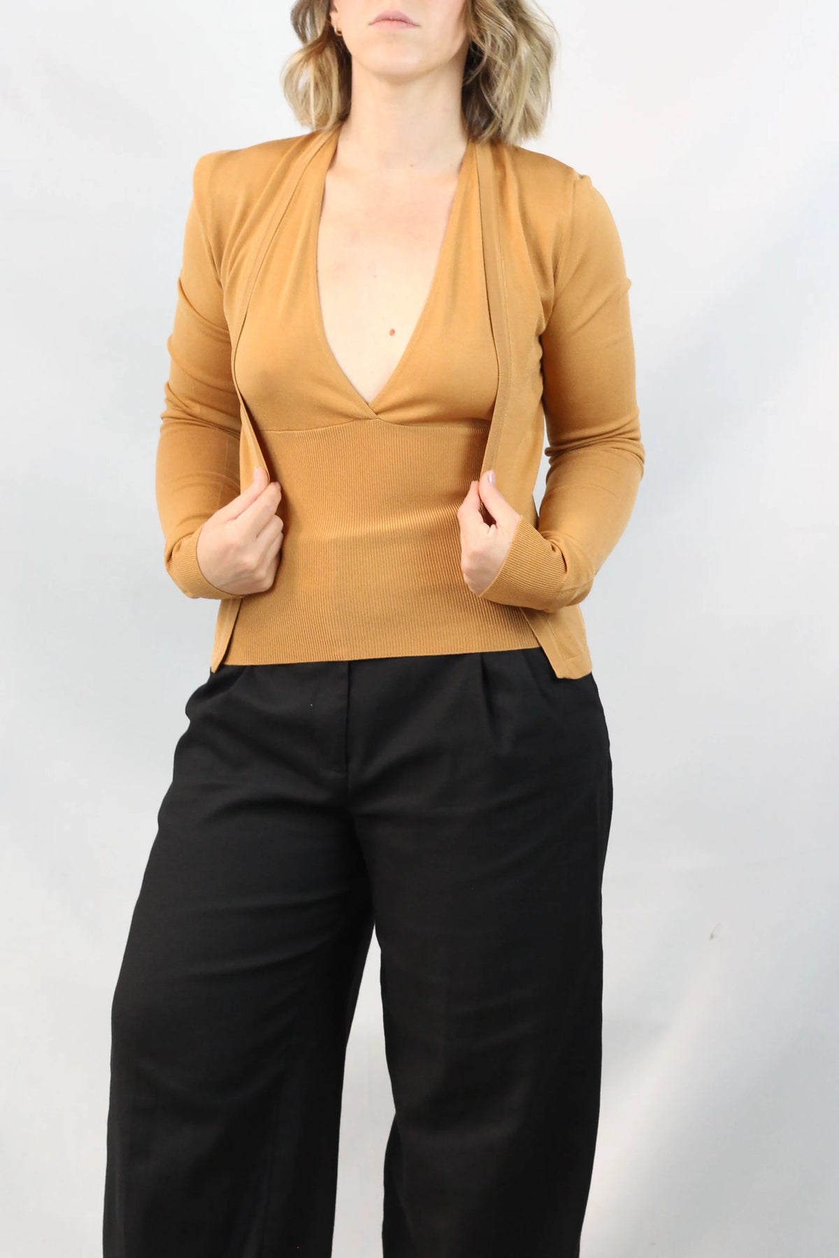 Halterneck Knit Twin Set Caramel Cardigan