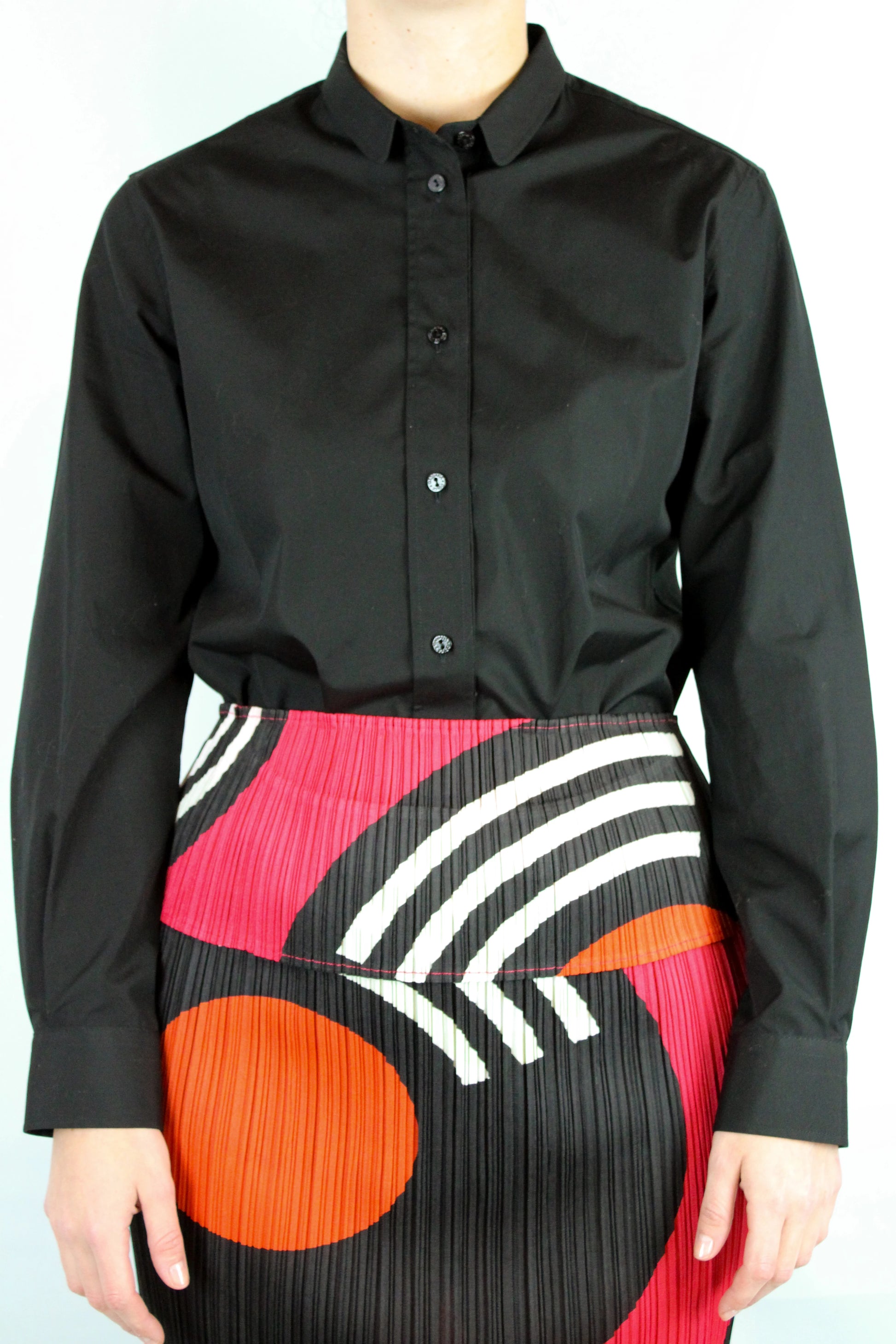 Slim Fit Black Shirt with Rounded Collar