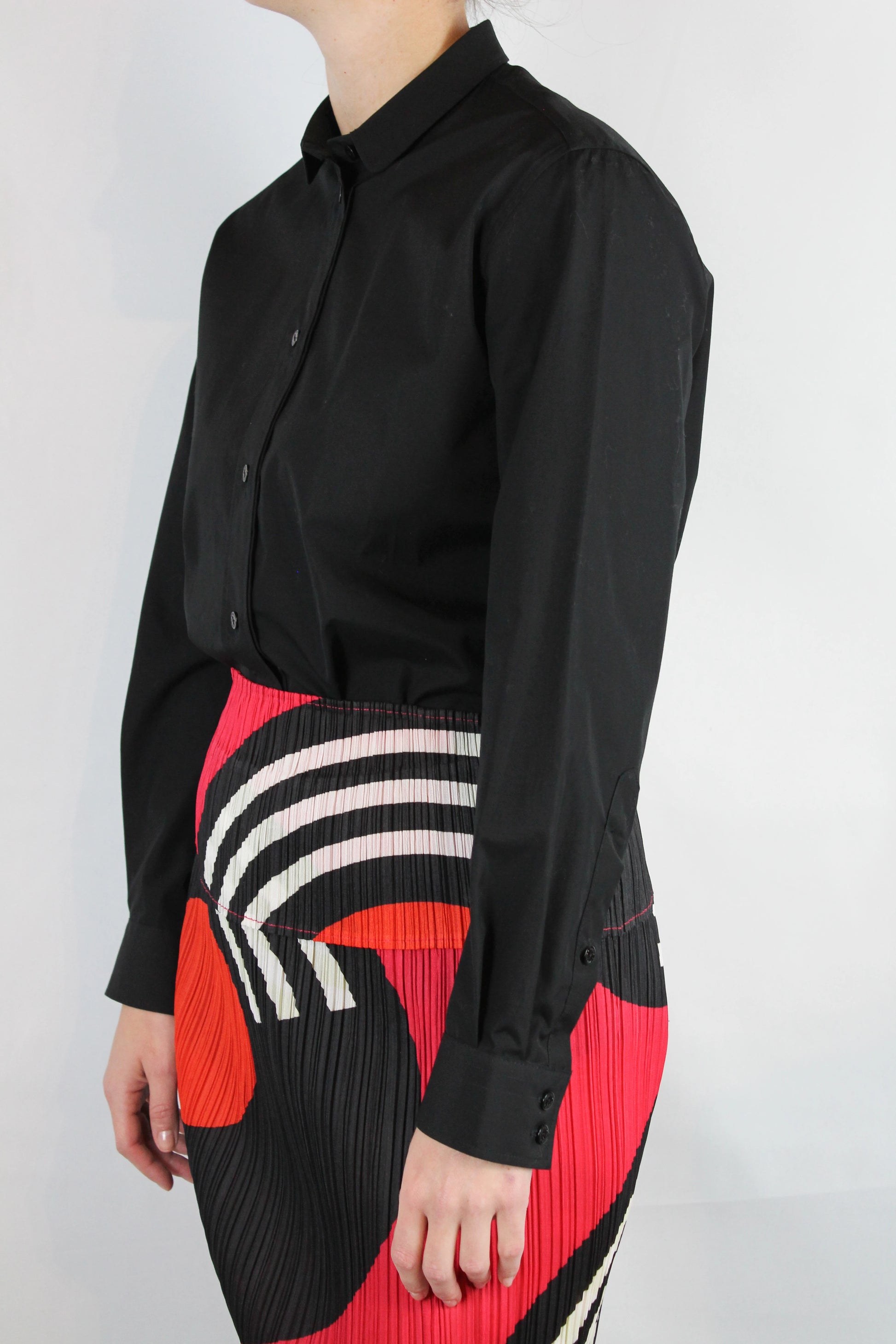 Slim Fit Black Shirt with Rounded Collar