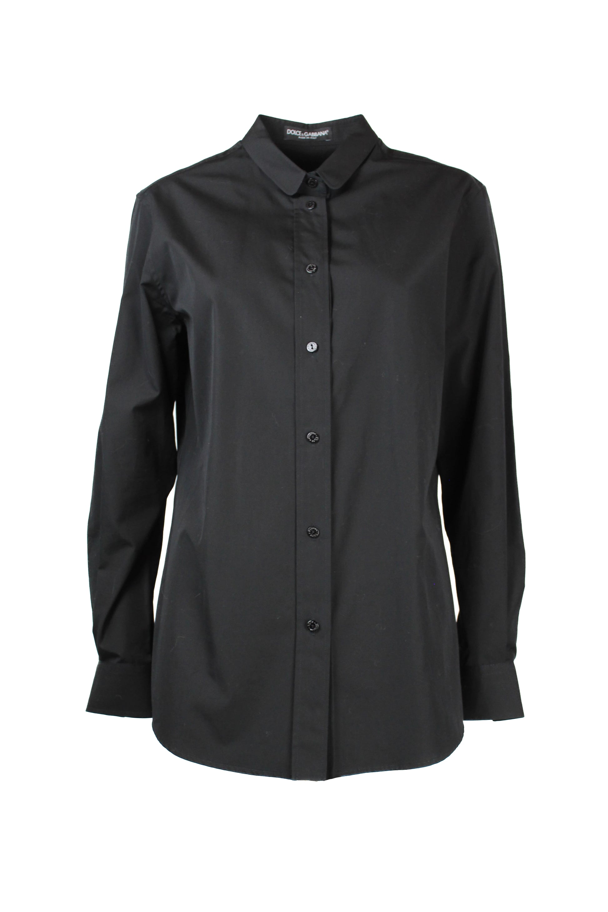 Slim Fit Black Shirt with Rounded Collar