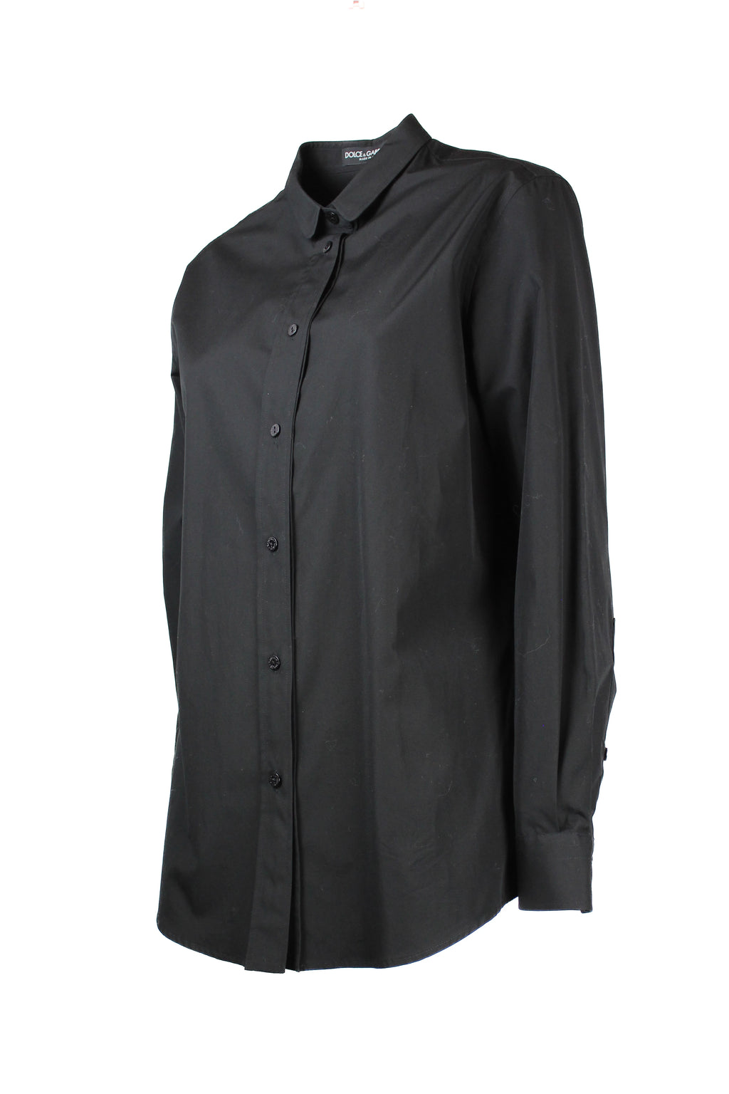 Slim Fit Black Shirt with Rounded Collar