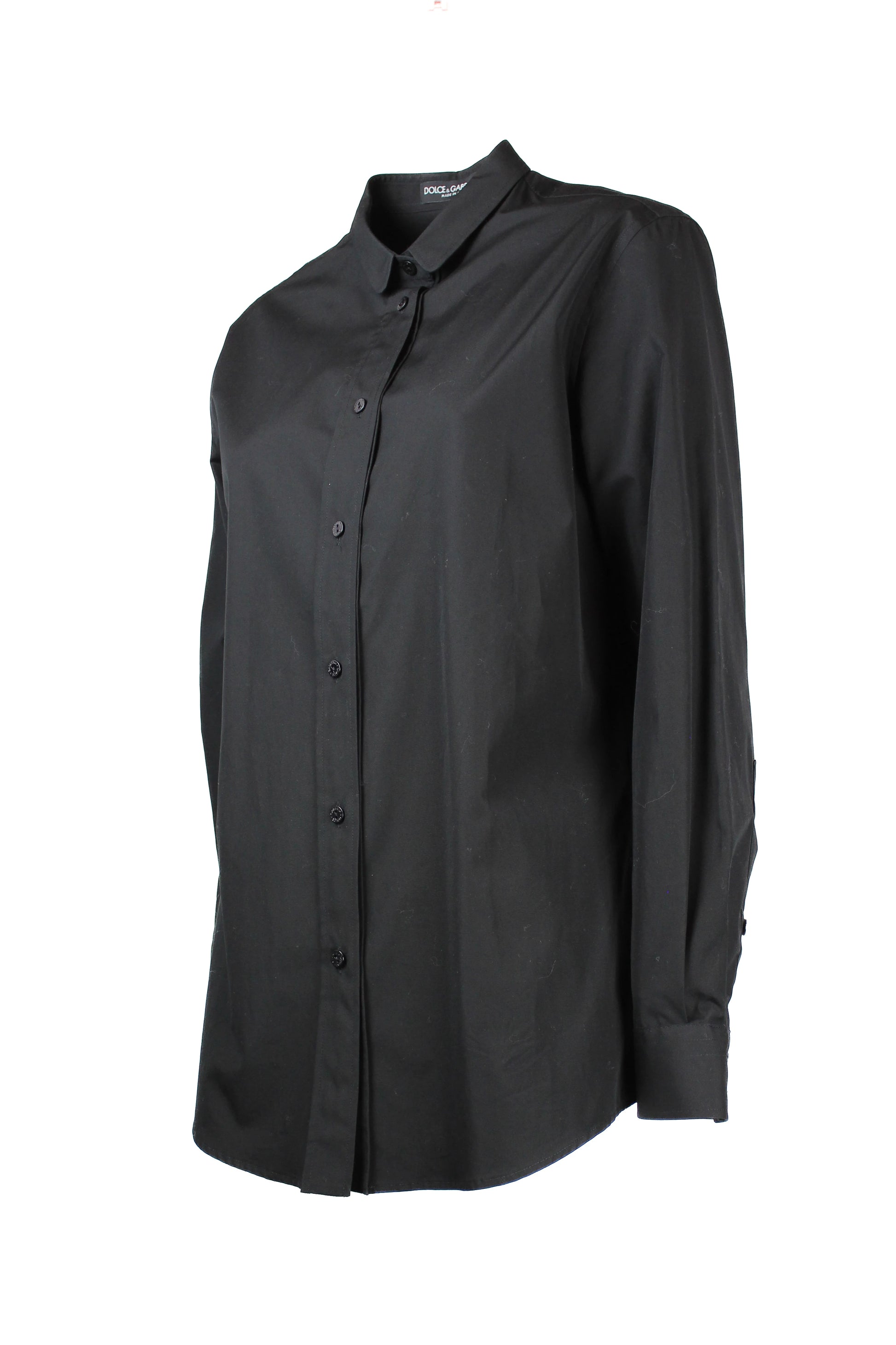 Slim Fit Black Shirt with Rounded Collar