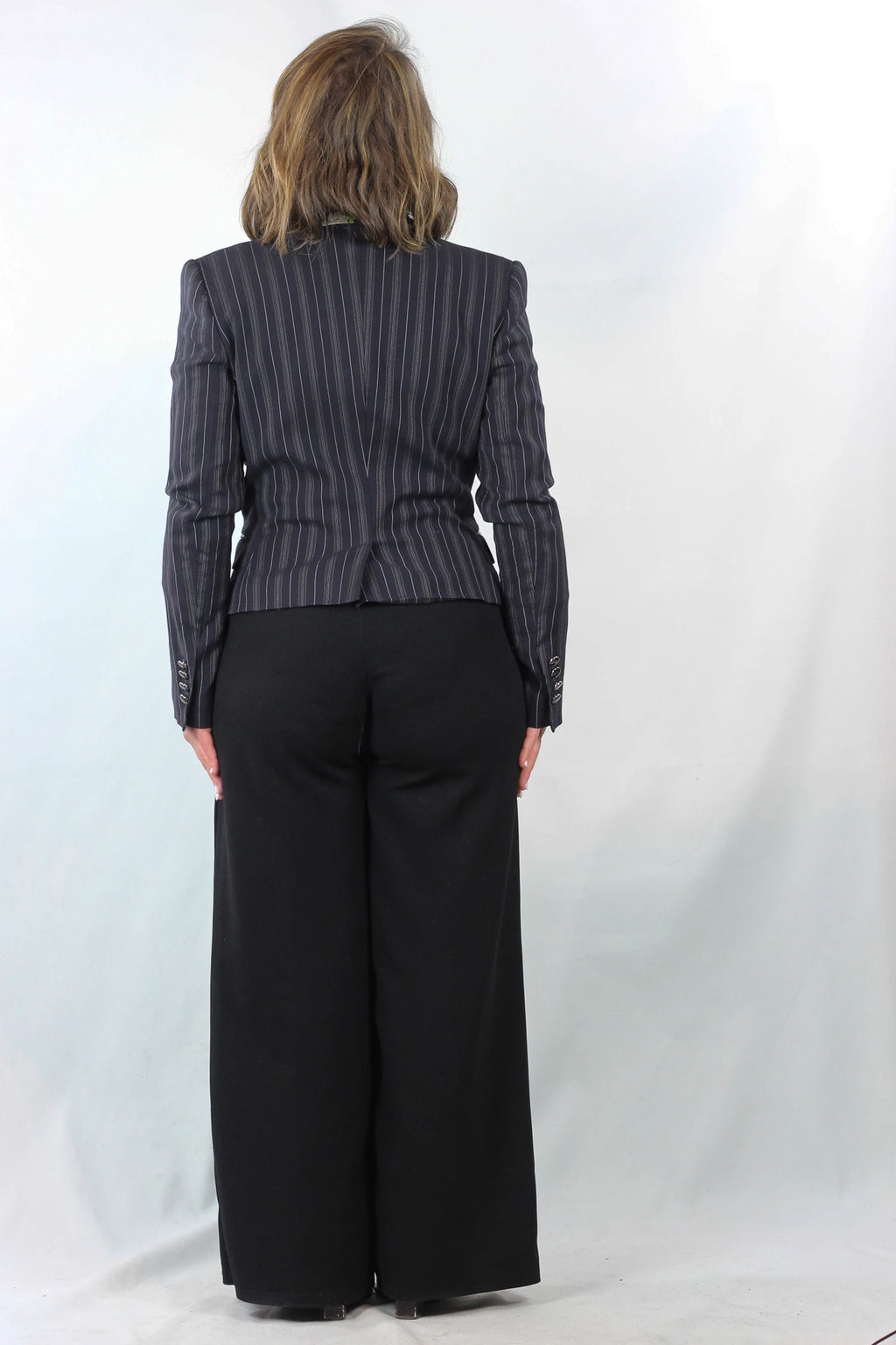 Striped Slim Blazer with Floral Silk Lapel