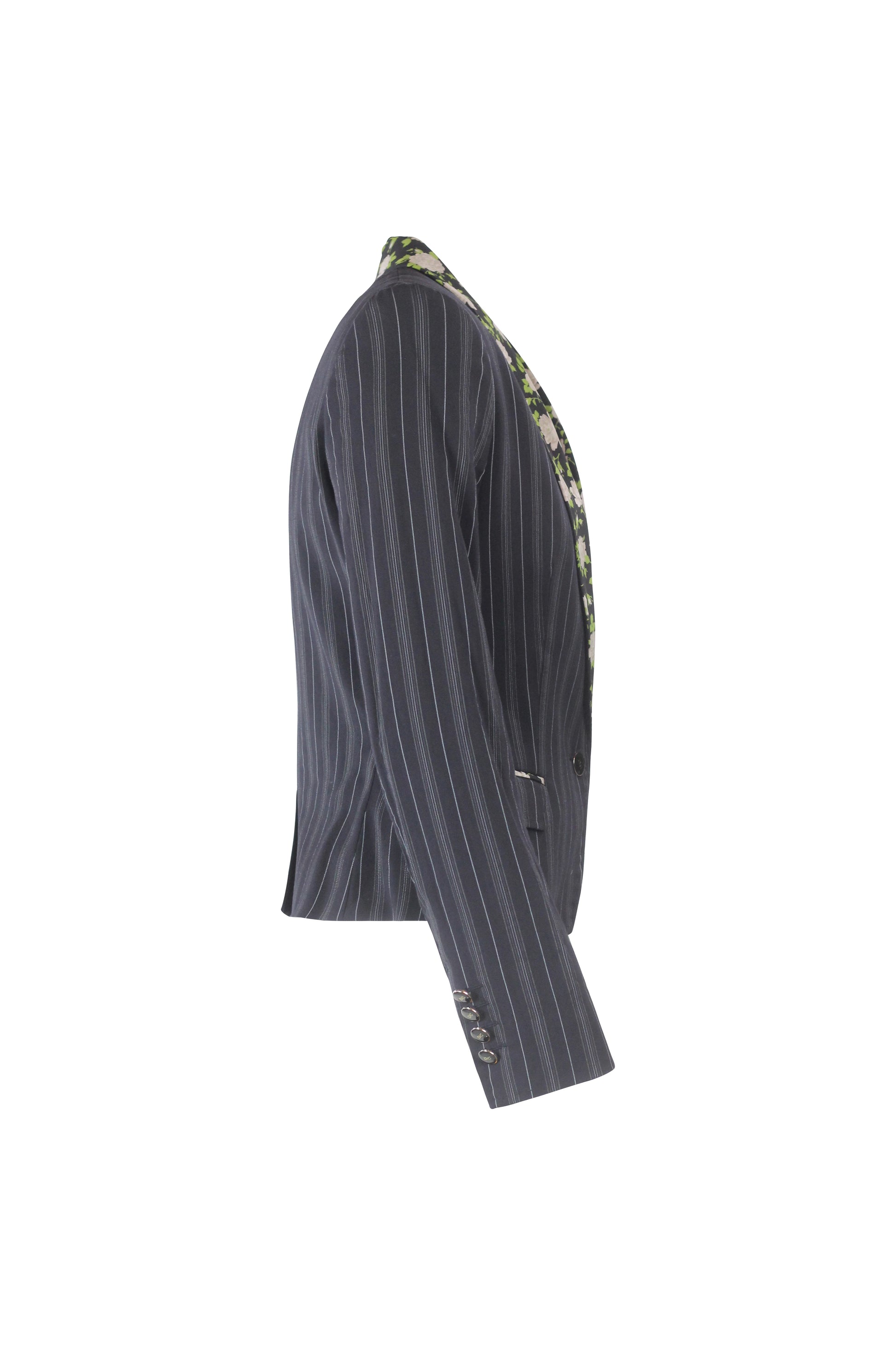 Striped Slim Blazer with Floral Silk Lapel