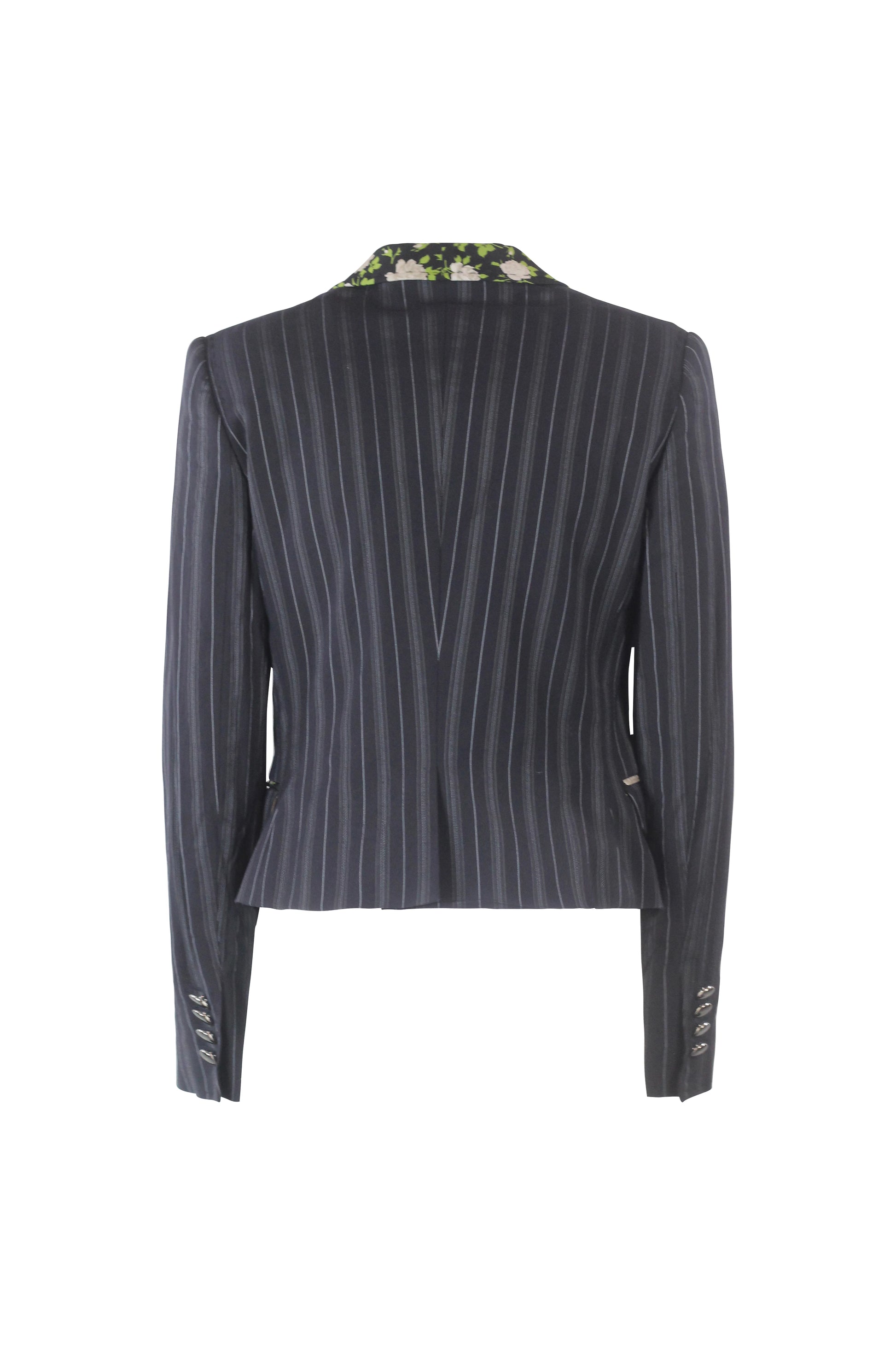 Striped Slim Blazer with Floral Silk Lapel