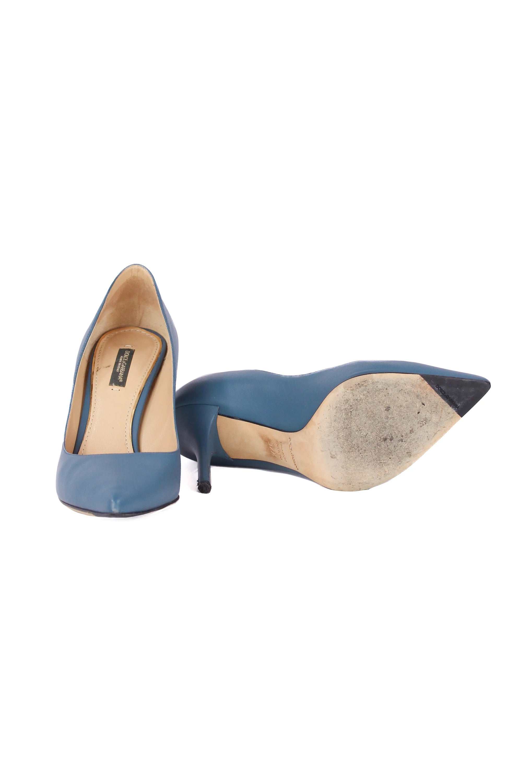 Teal smooth leather pumps