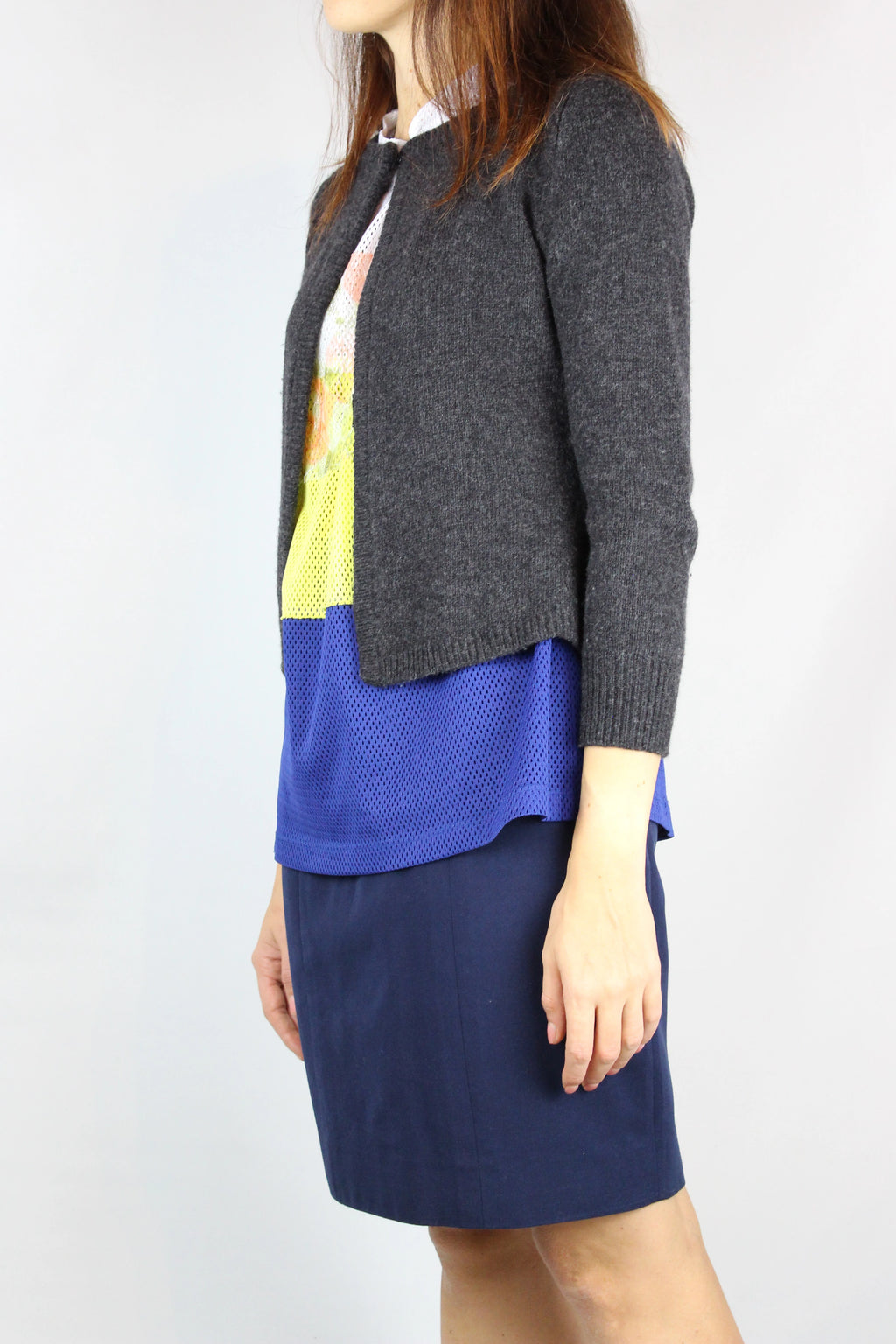 Grey Wool Slim Fit Cardigan