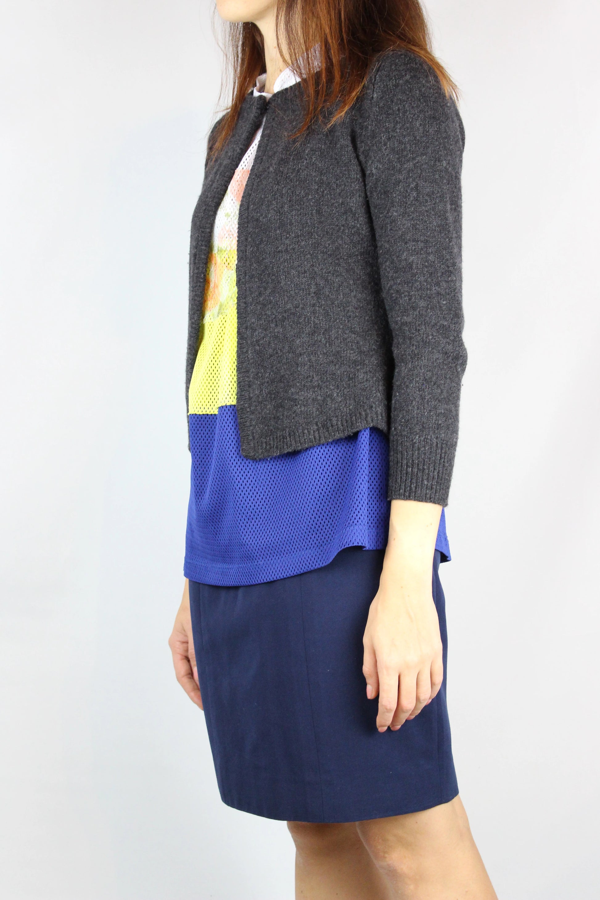 Grey Wool Slim Fit Cardigan