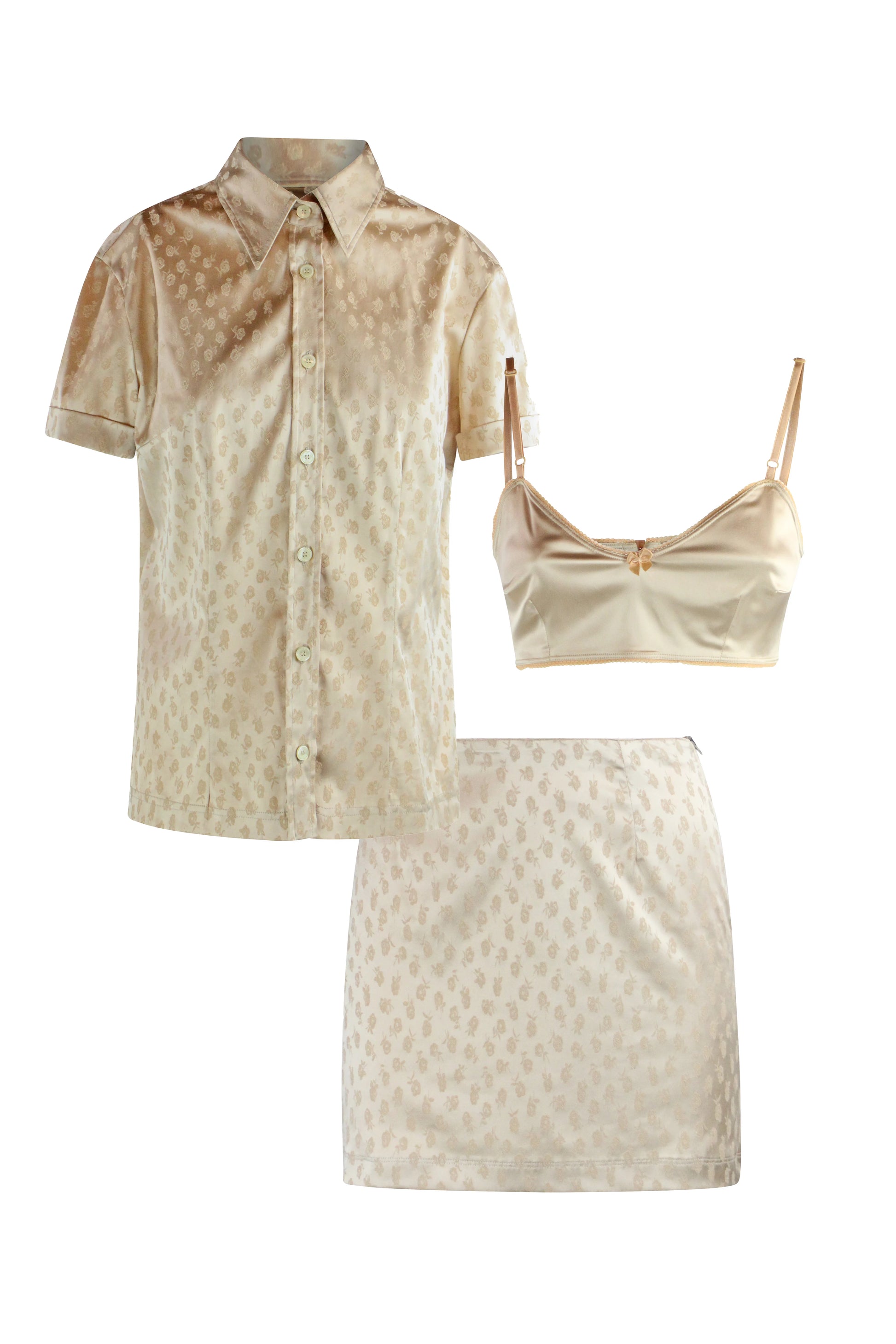 Three-Piece Set with Shirt, Bralette and Miniskirt