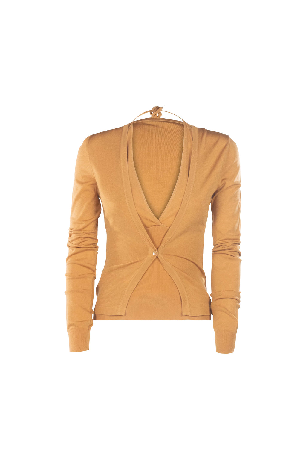 Halterneck Knit Twin Set Caramel Cardigan
