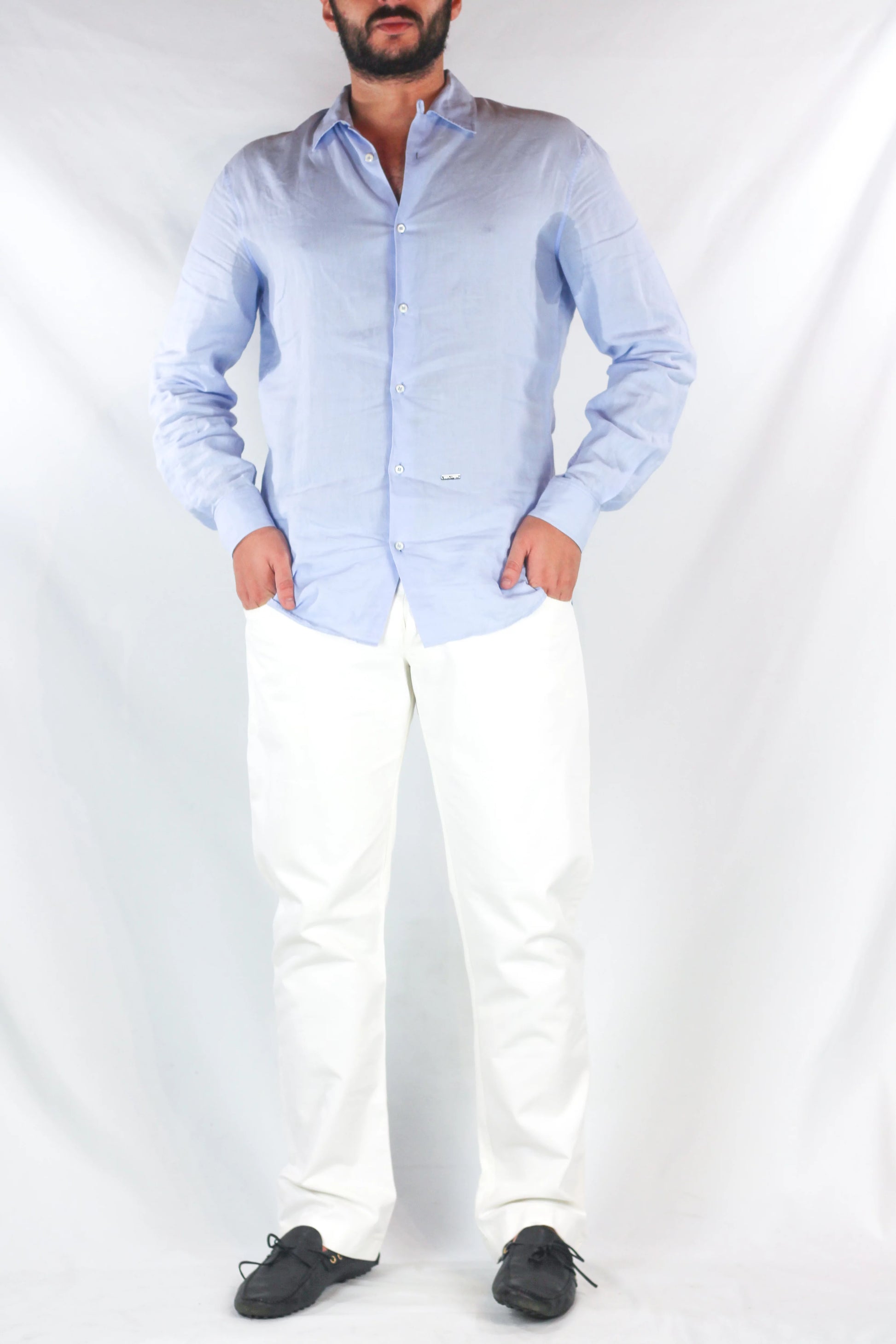 White Cotton Denim Flare Trousers