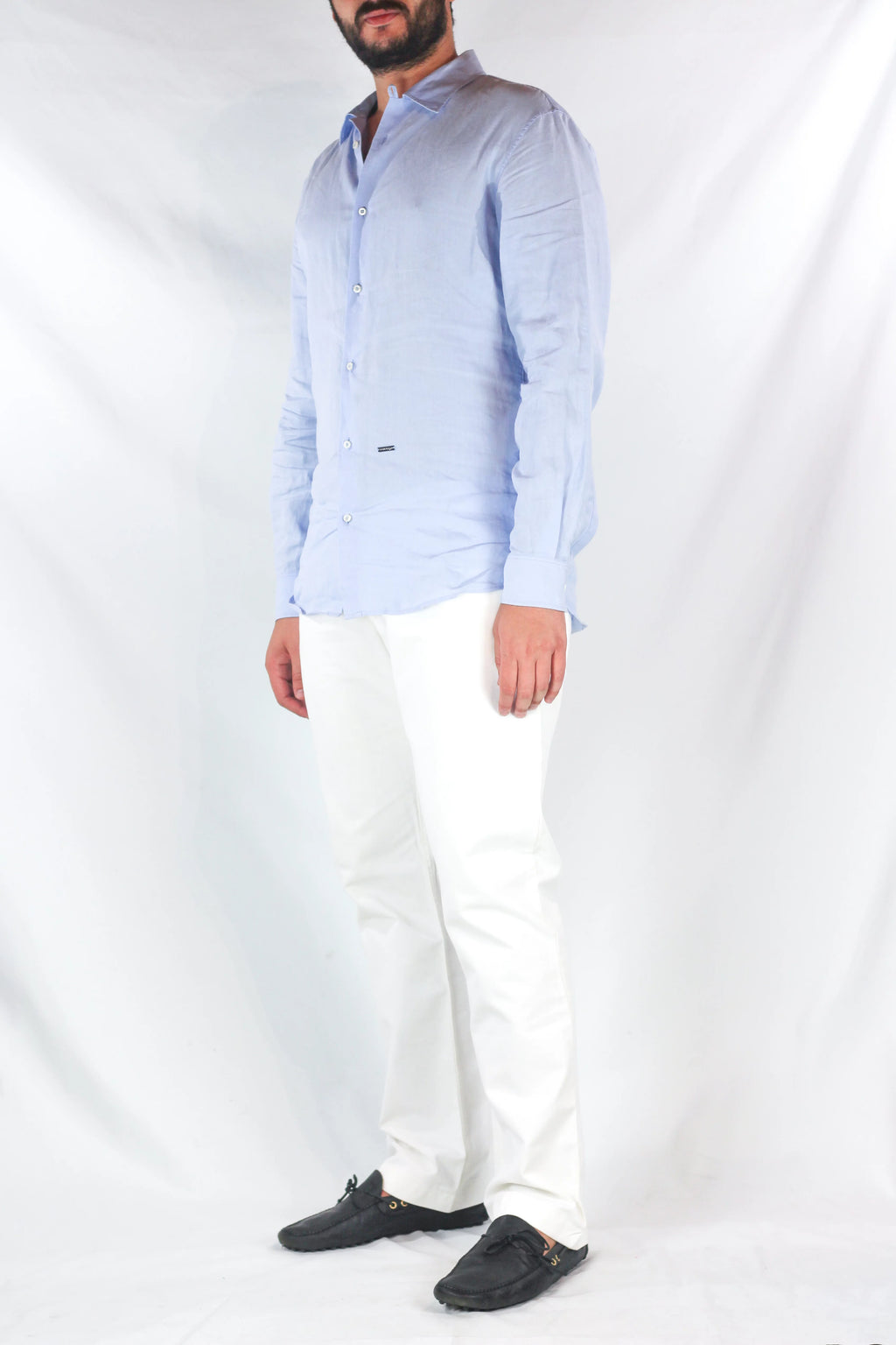 White Cotton Denim Flare Trousers