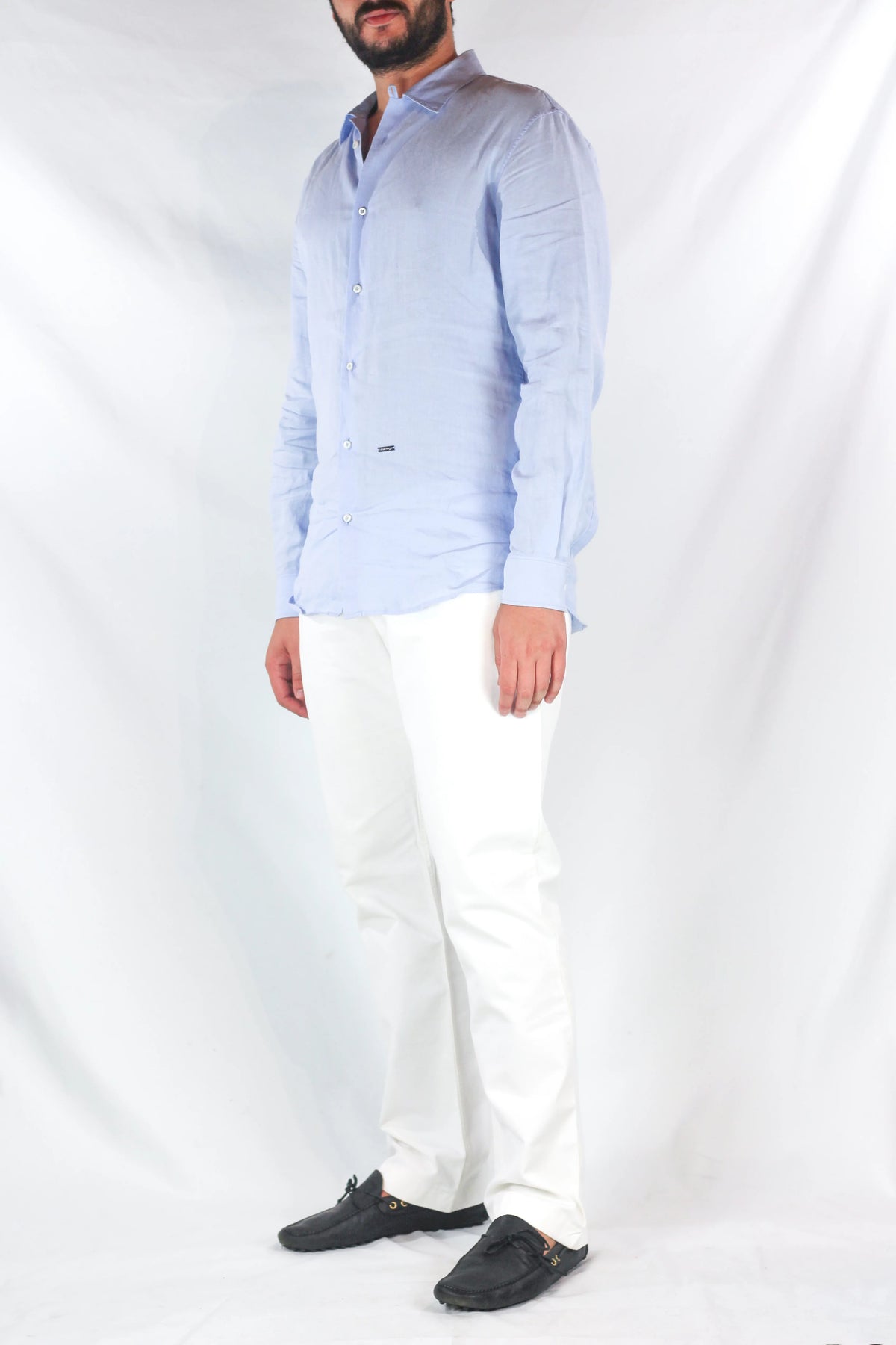 White Cotton Denim Flare Trousers