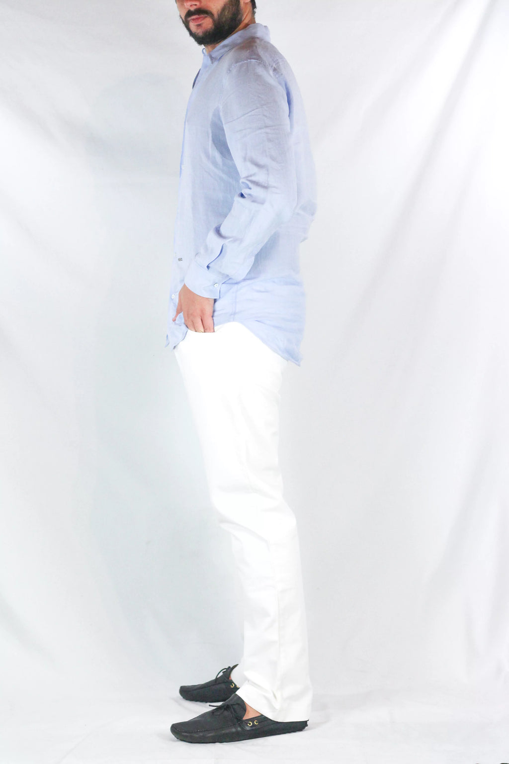 White Cotton Denim Flare Trousers