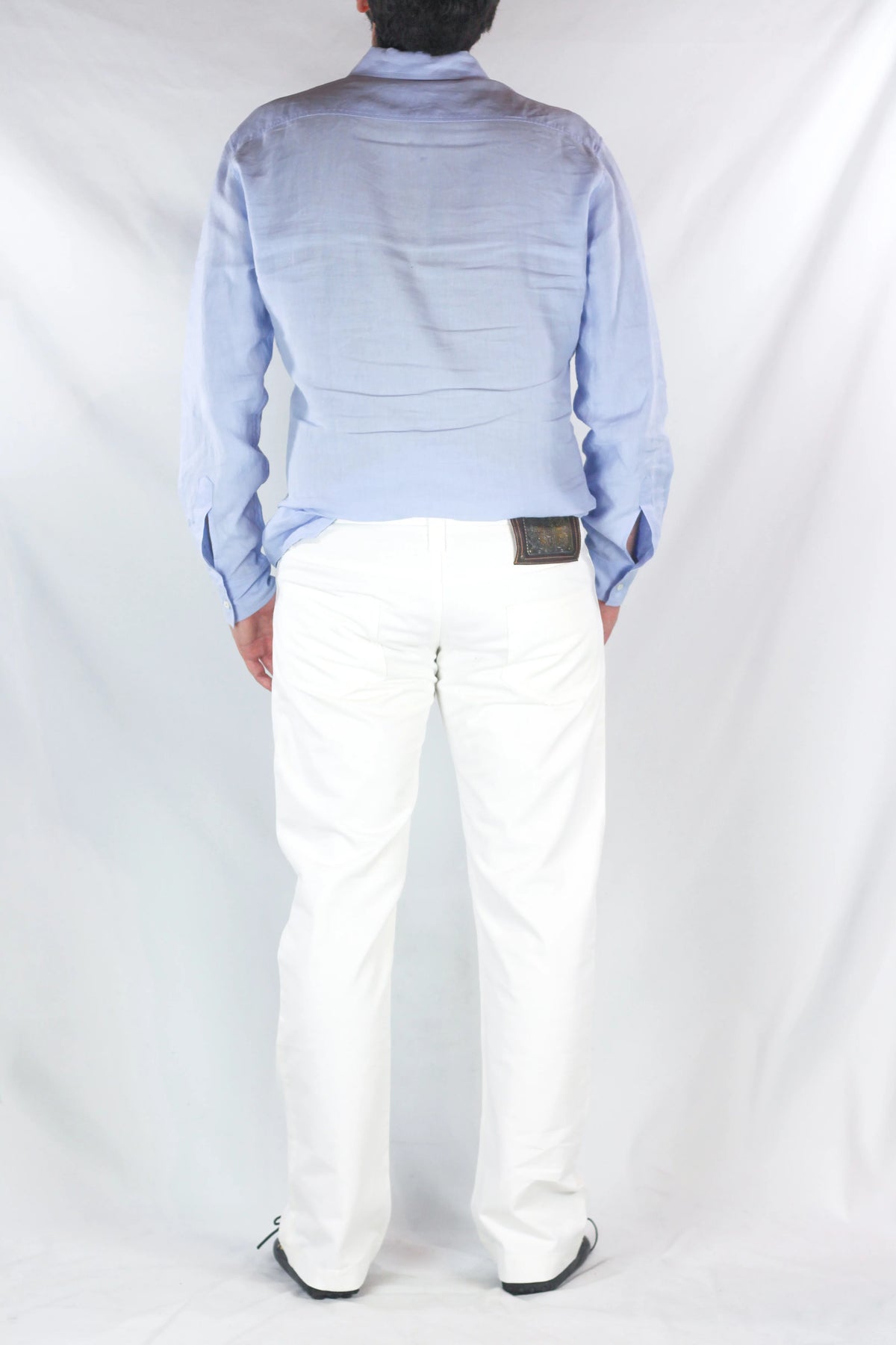 White Cotton Denim Flare Trousers